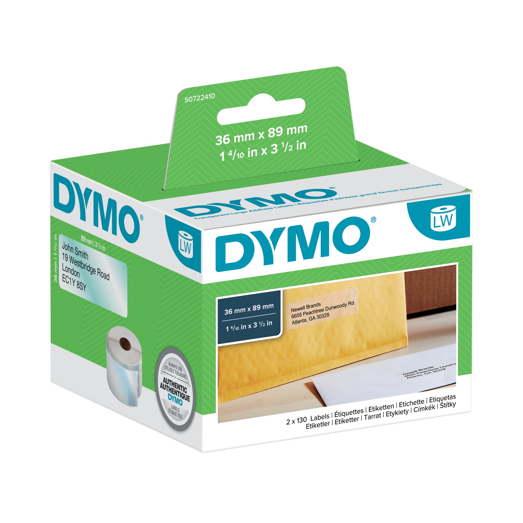 DYMO ADDR LABEL LG 36X89MM CLR PK260