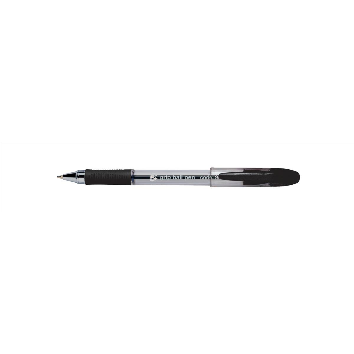 RUBBER GRIP BALL PEN MED BLACK PK12