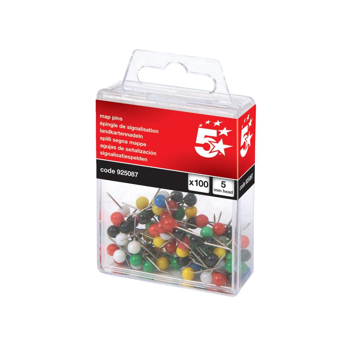 MAP PINS 5MM HEAD ASSORTED PK100