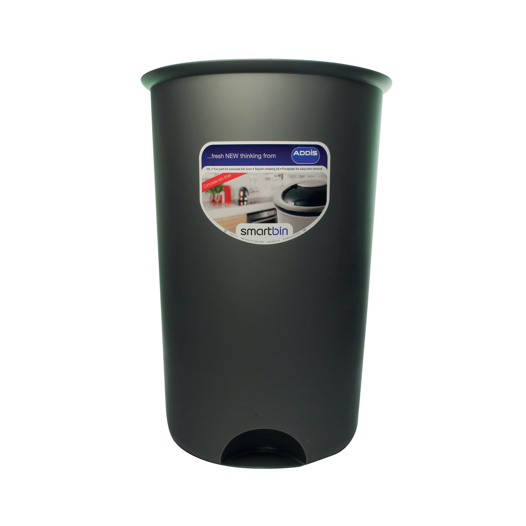 ADDIS ROUND BIN BASE 50L MET GREY