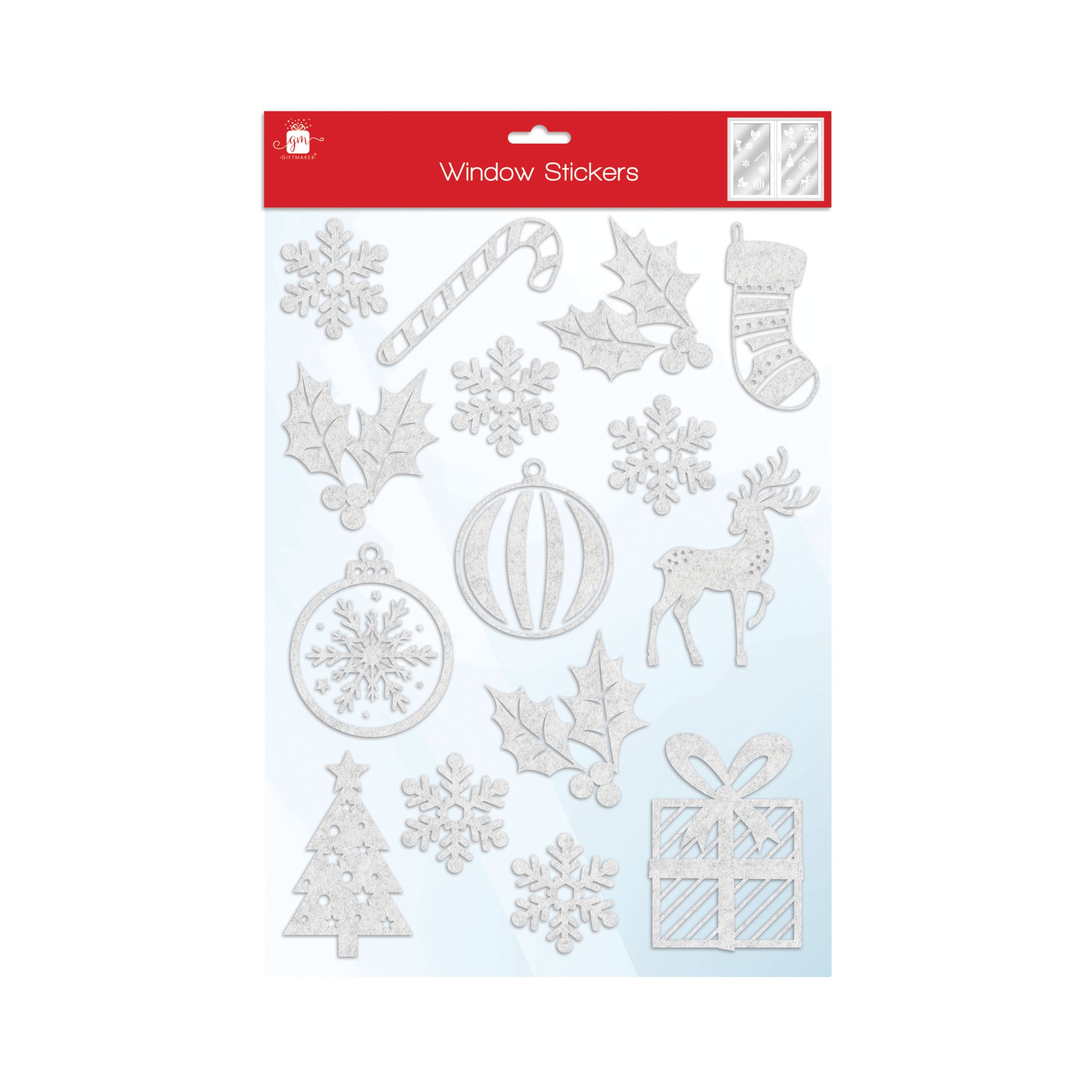 FLOCK WINDOW XMAS STICKERS WHT PK24
