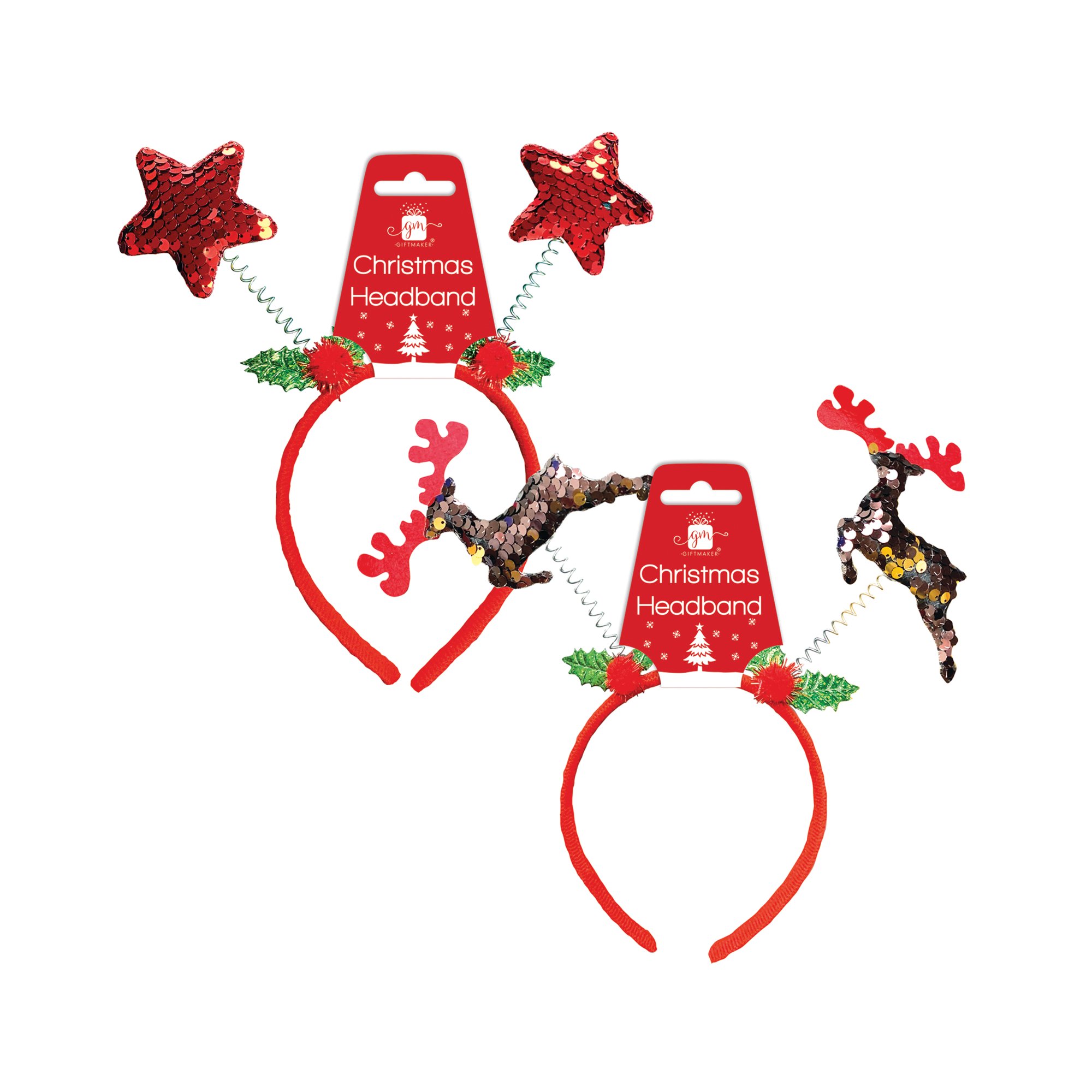 REINDEER/STAR SEQUIN HEADBAND PK24