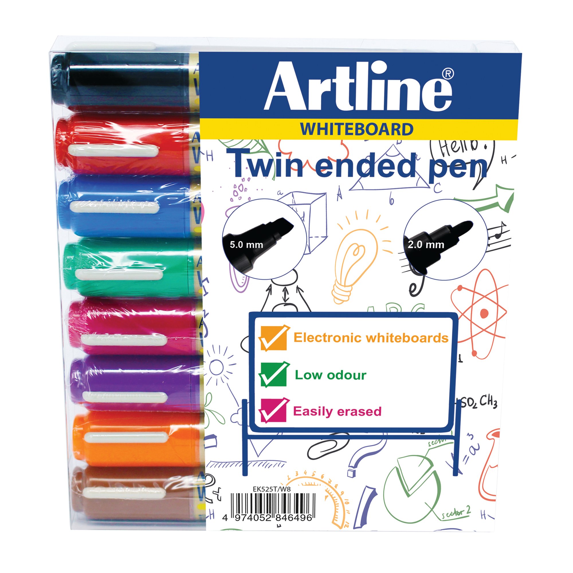 ARTLINE 2IN1 DRY MRKR CHISL ASS PK8