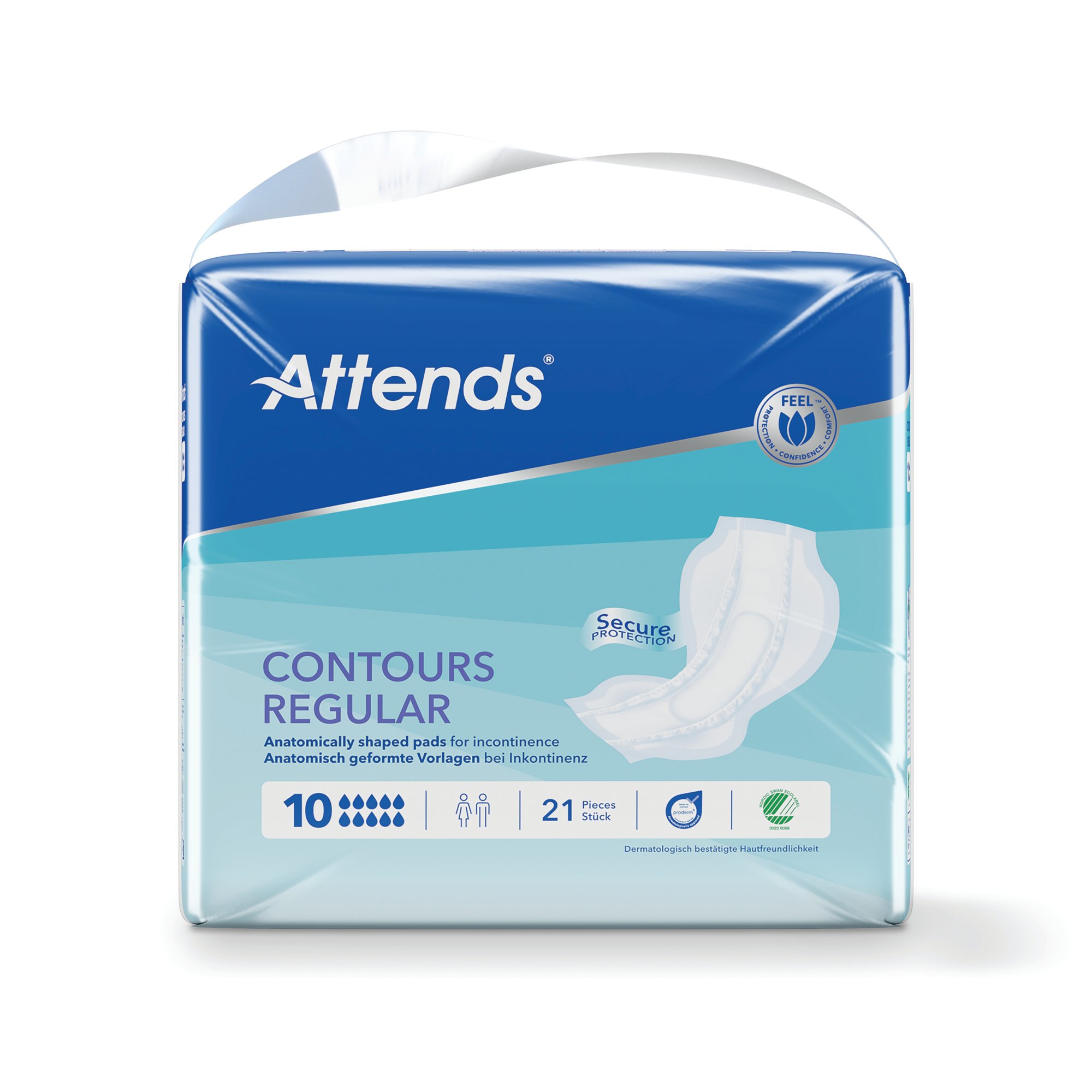 ATTENDS CONTOURS PAD SZ 10 REG PK21