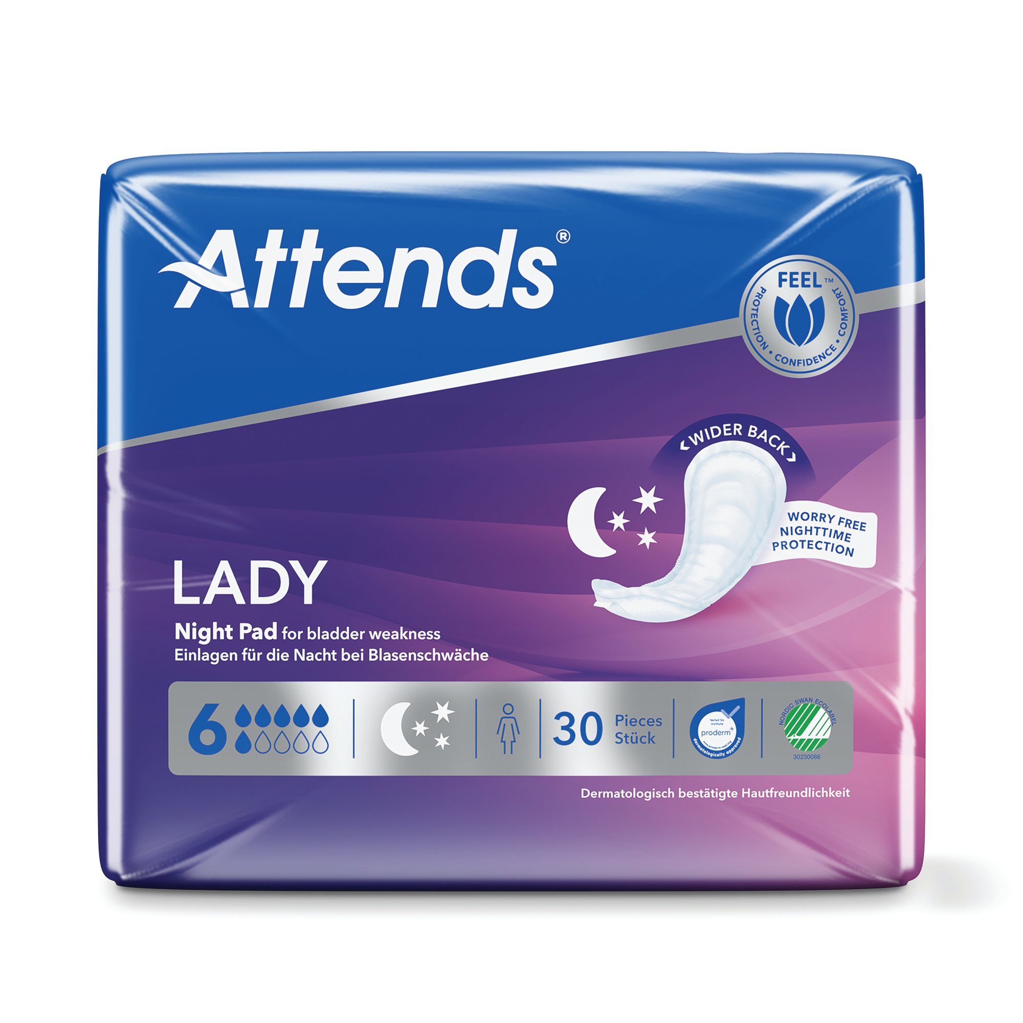 ATTENDS LADY PAD SZ 6 NIGHT PK30