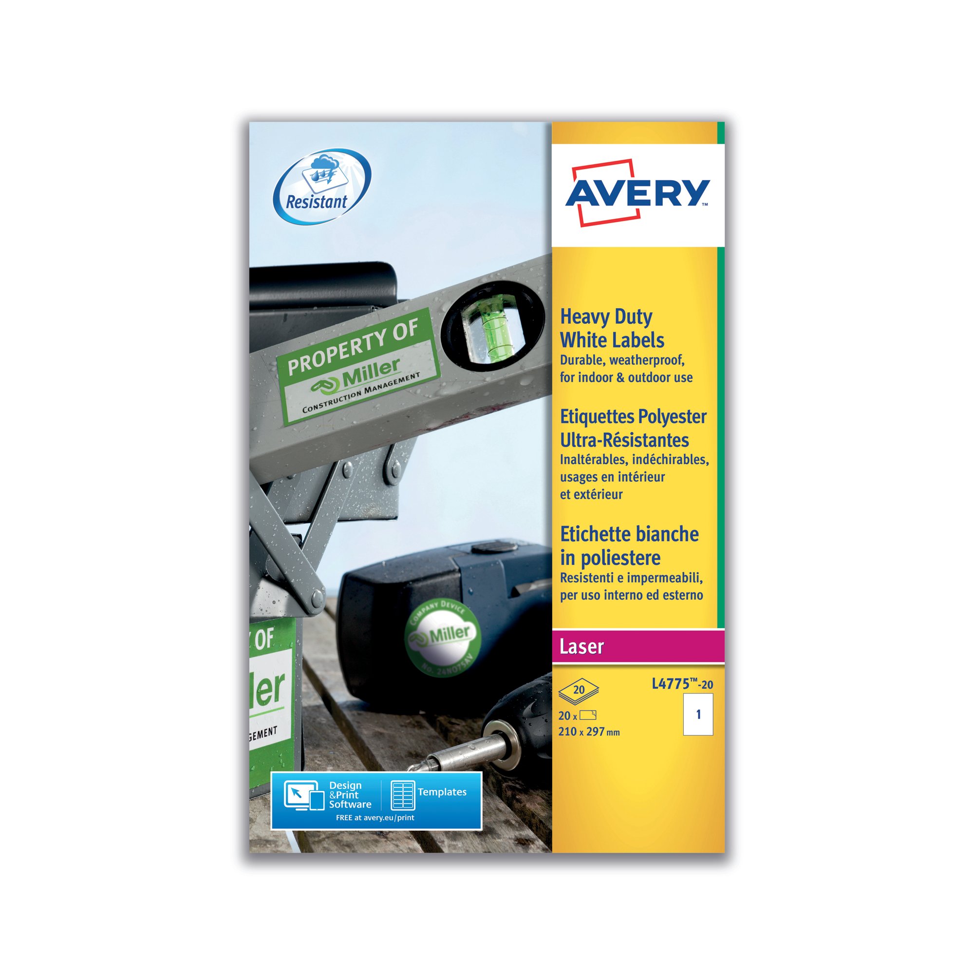 AVERY HDUT LABELS 1/SH WHITE PK20