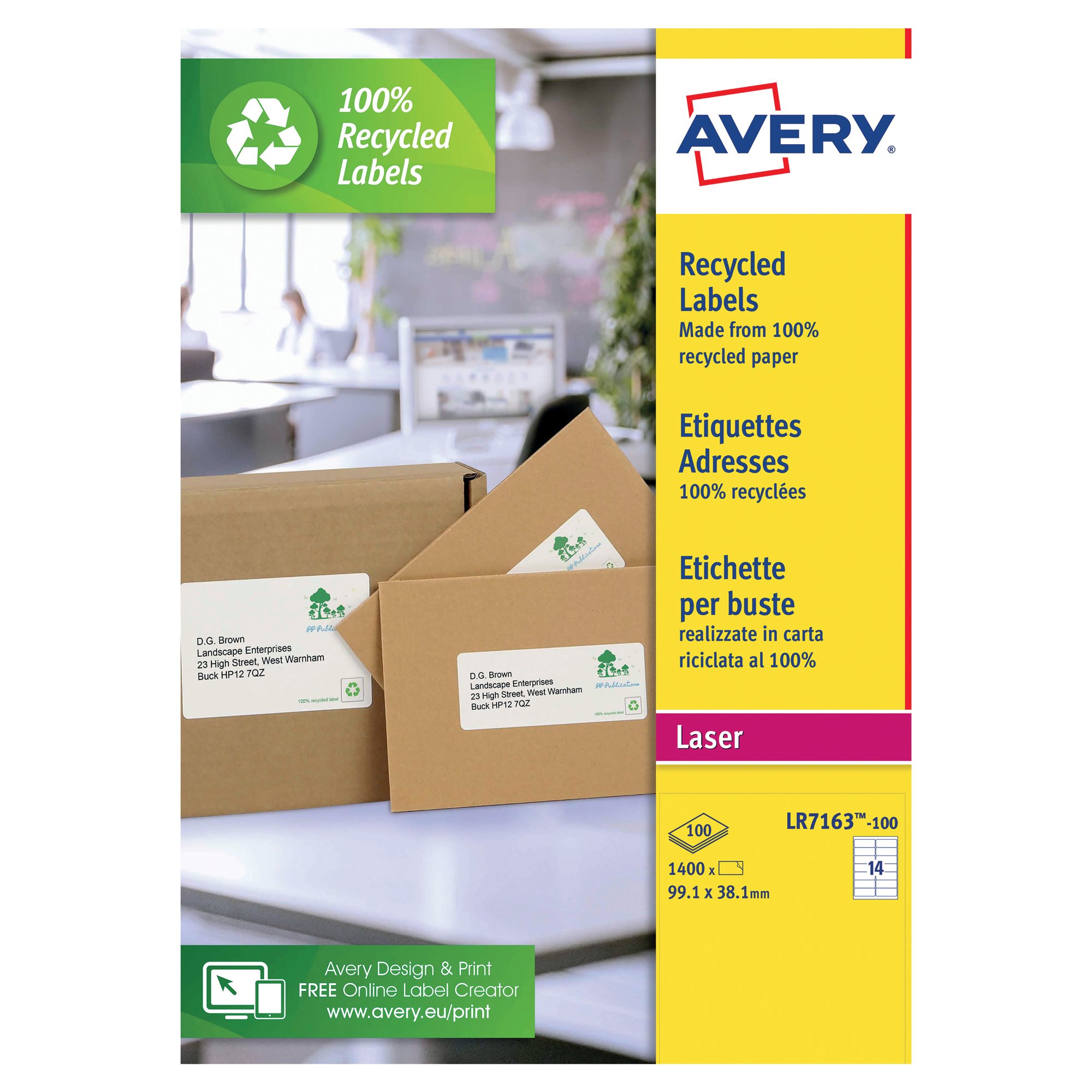 AVERY RCY AD LSR LBL 99.1X38.1 PK100