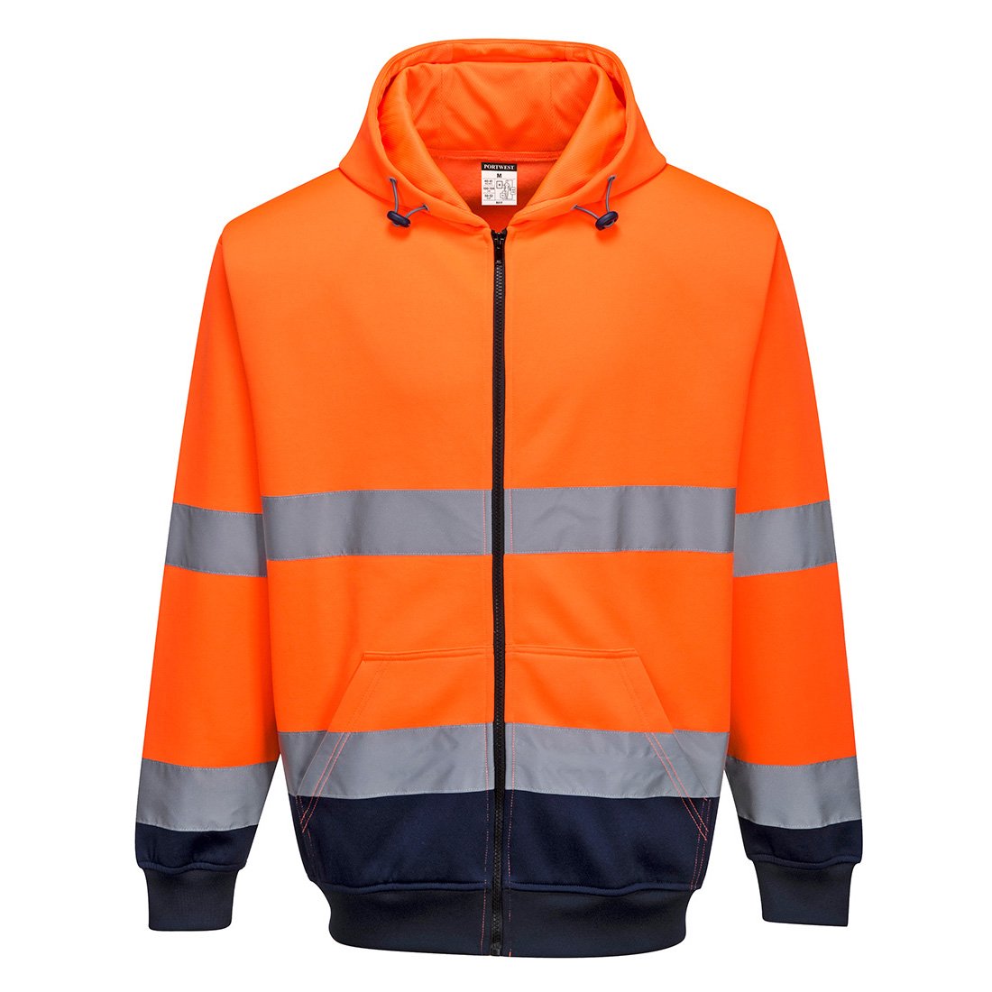 HI-VIS CONT ZIPPED HOODIE ORG/NAVY L