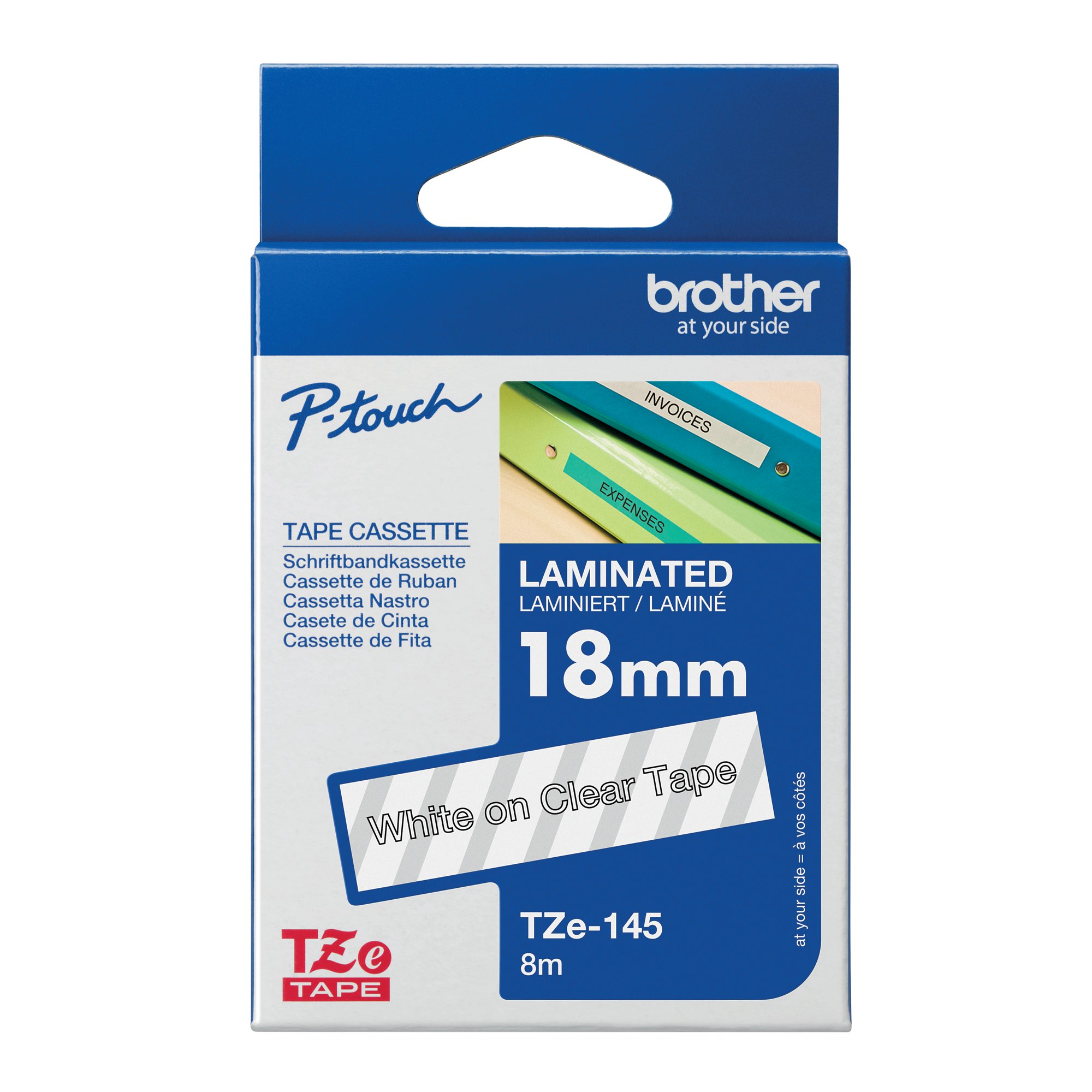 BROTHER TZE TPE 18MMX8M WHT/CLR TPE