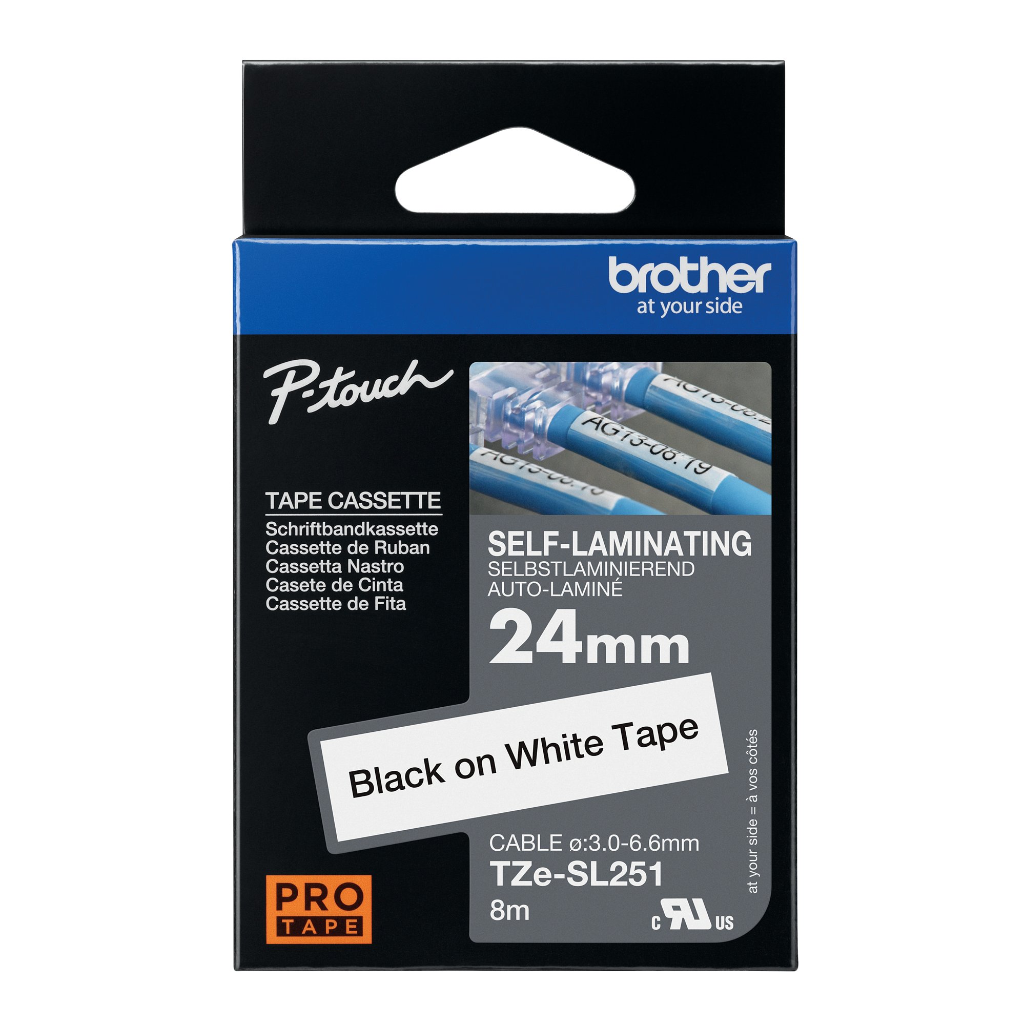 BROTHER TZE SLF-LAM TPE 24MM BLK/WHT