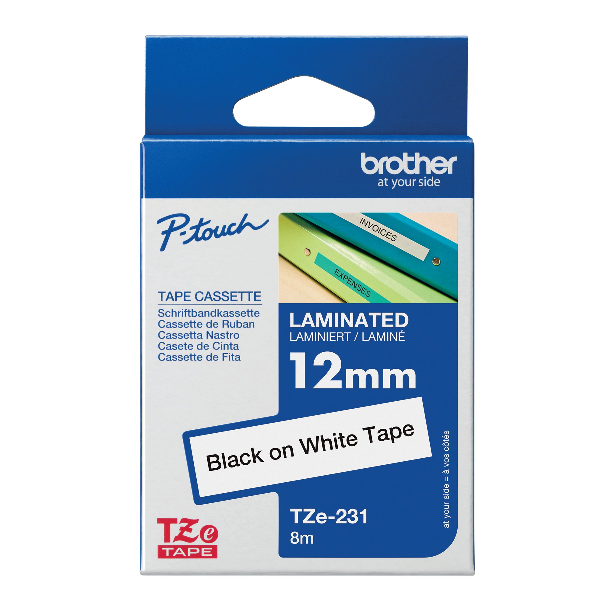 BROTHER TZE TPE 12MMX8M BLK/WHT TPE