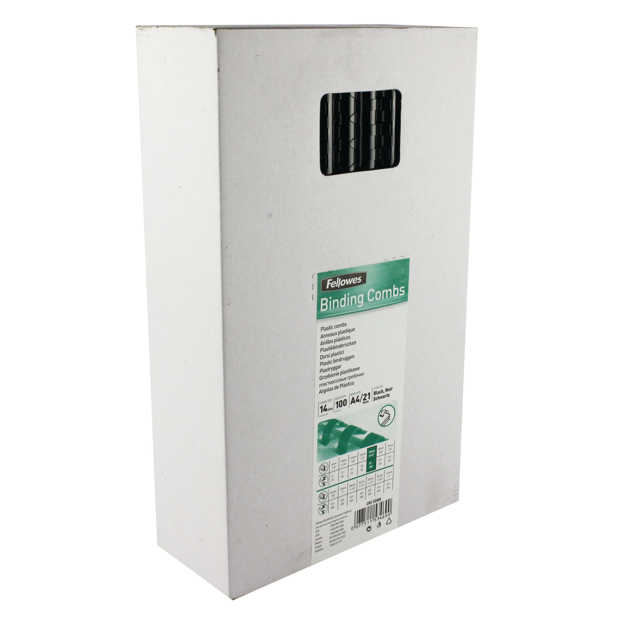 FELLOWES BNDG COMBS 14MM BLK PK100