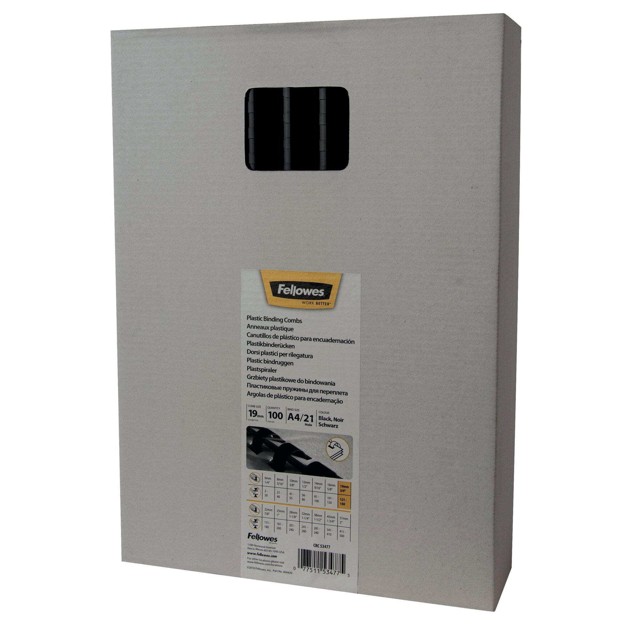 FELLOWES BNDG COMBS 19MM BLK PK100
