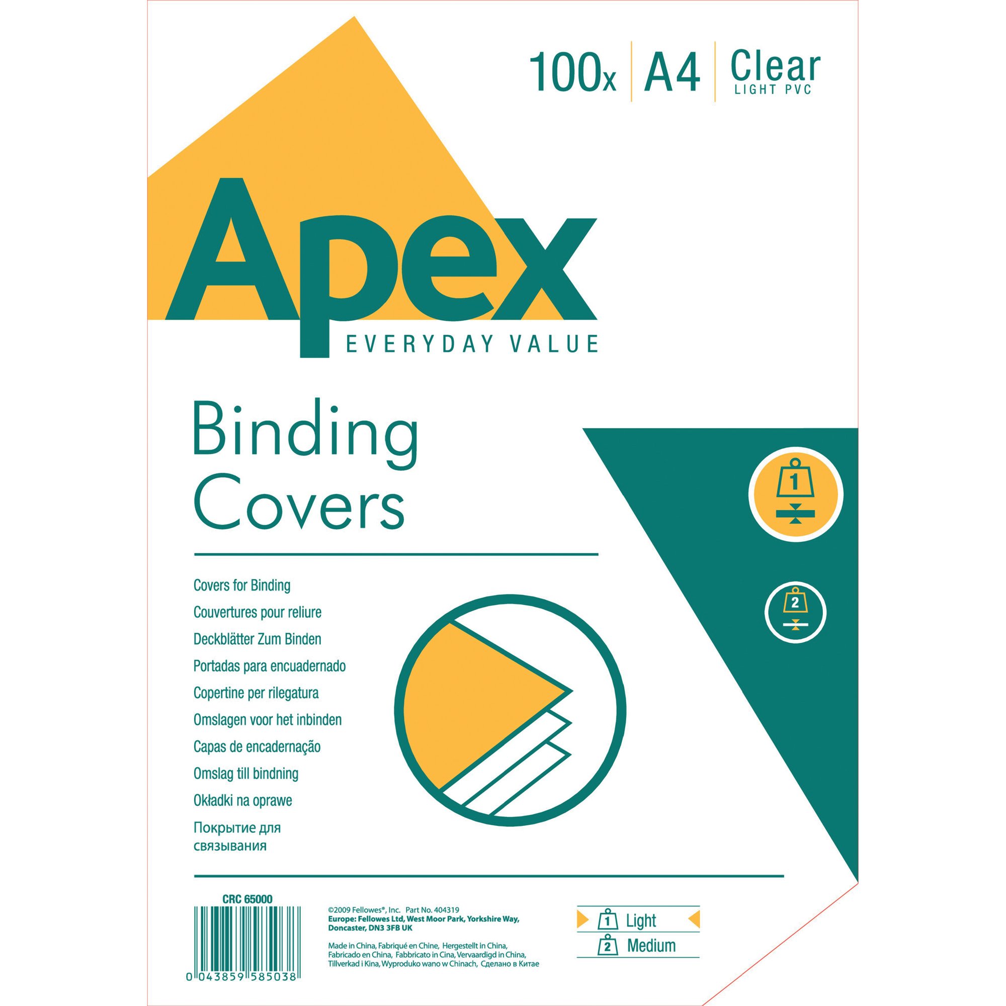 APEX A4 PVC COVERS CLEAR PK100