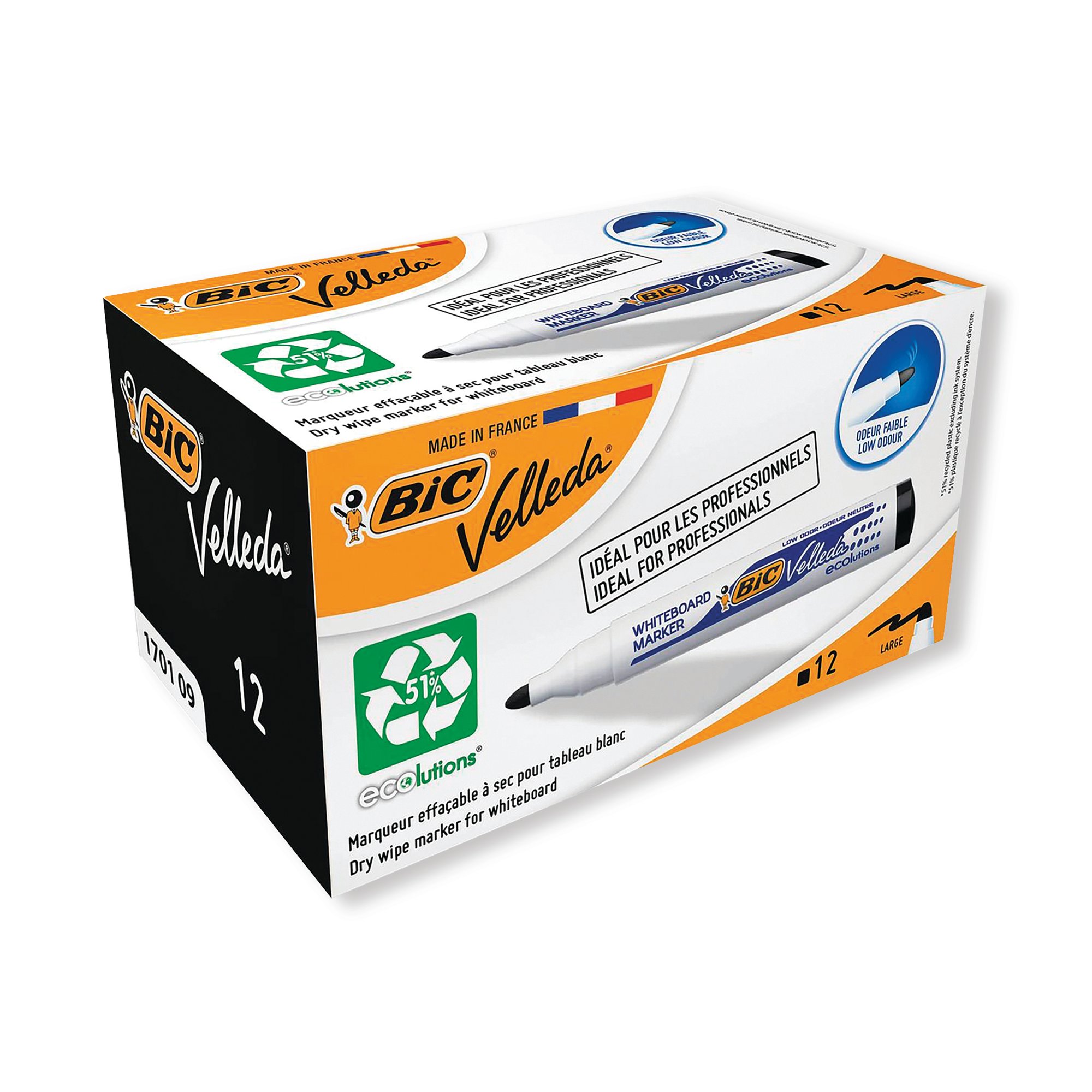 BIC VELLEDA 1701 MARKERS BLACK PK12