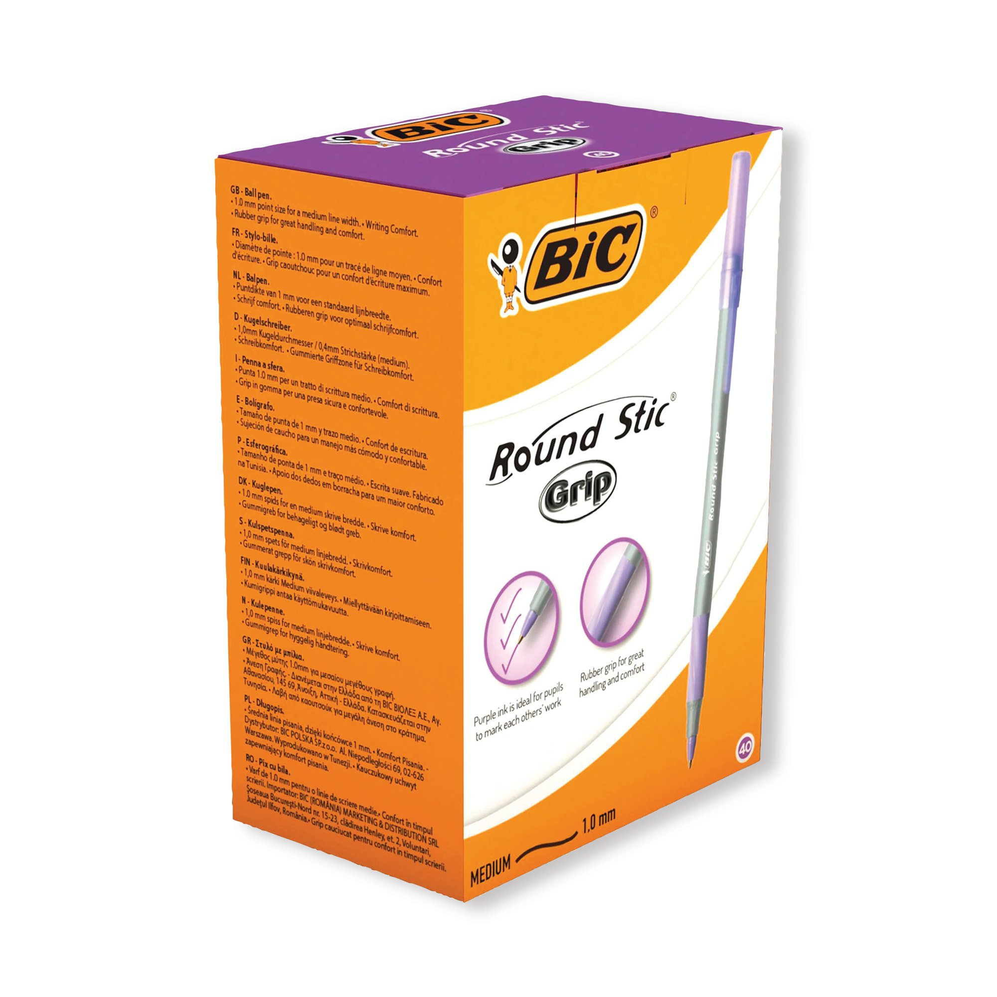 BIC ROUND STIC GRIP BALL PURPLE PK40