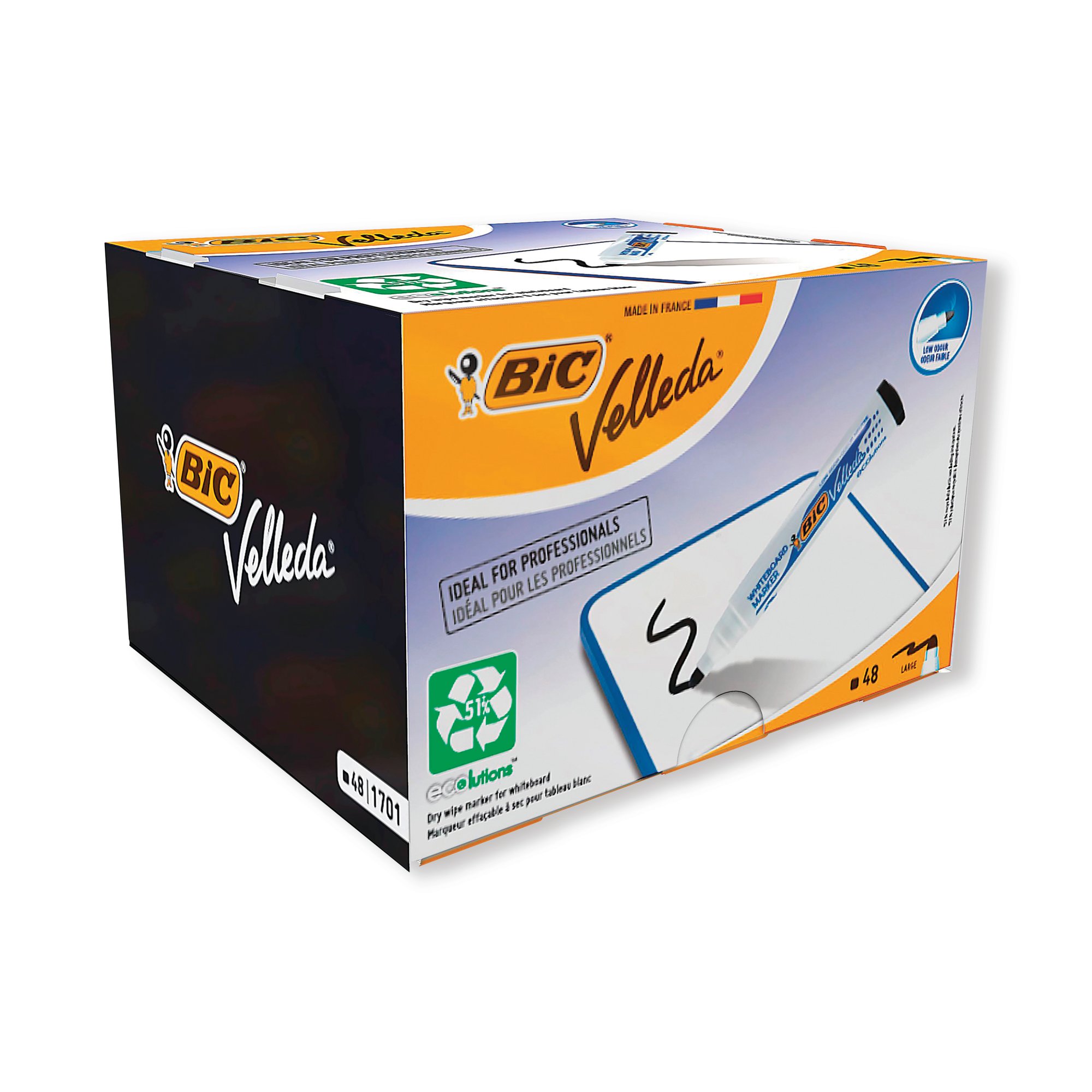 BIC VELLEDA 1701 MARKERS BLACK PK48