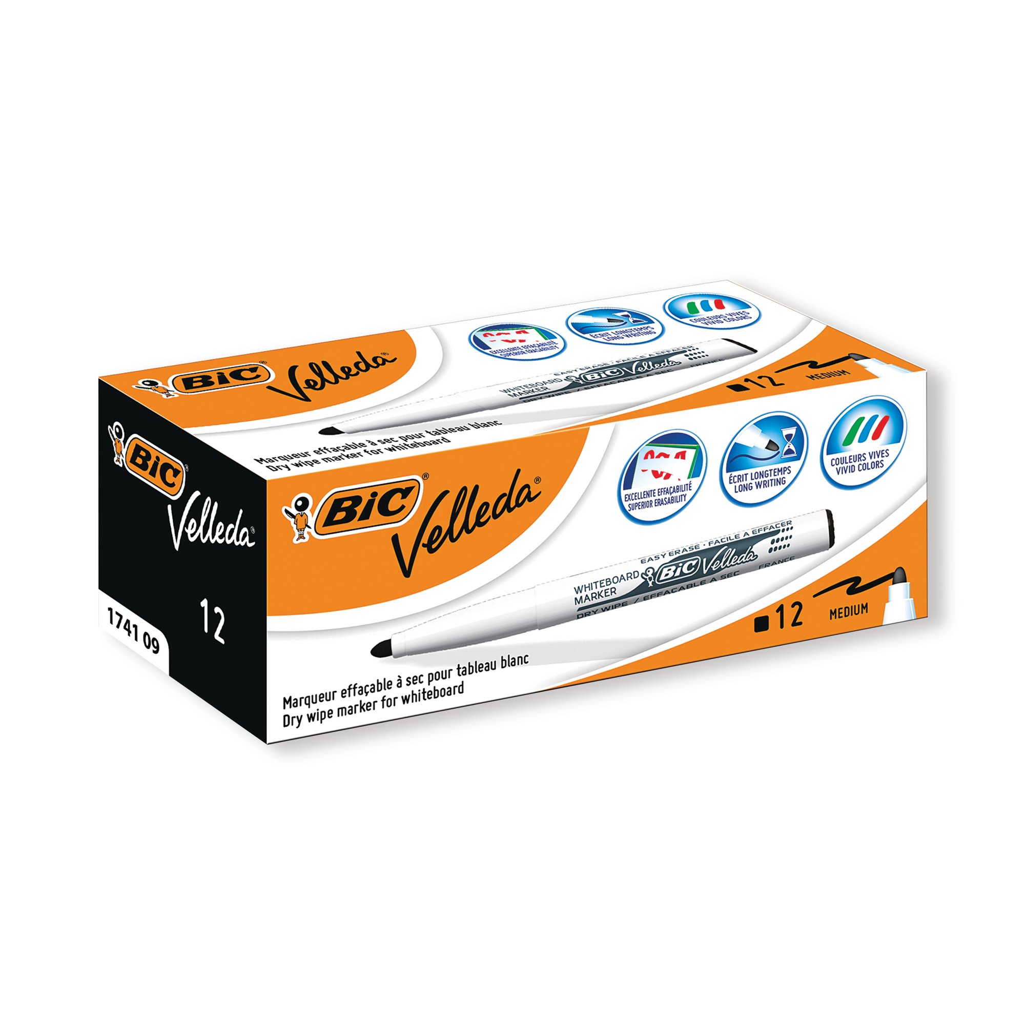 BIC VELLEDA 1741 MARKERS BLACK PK12