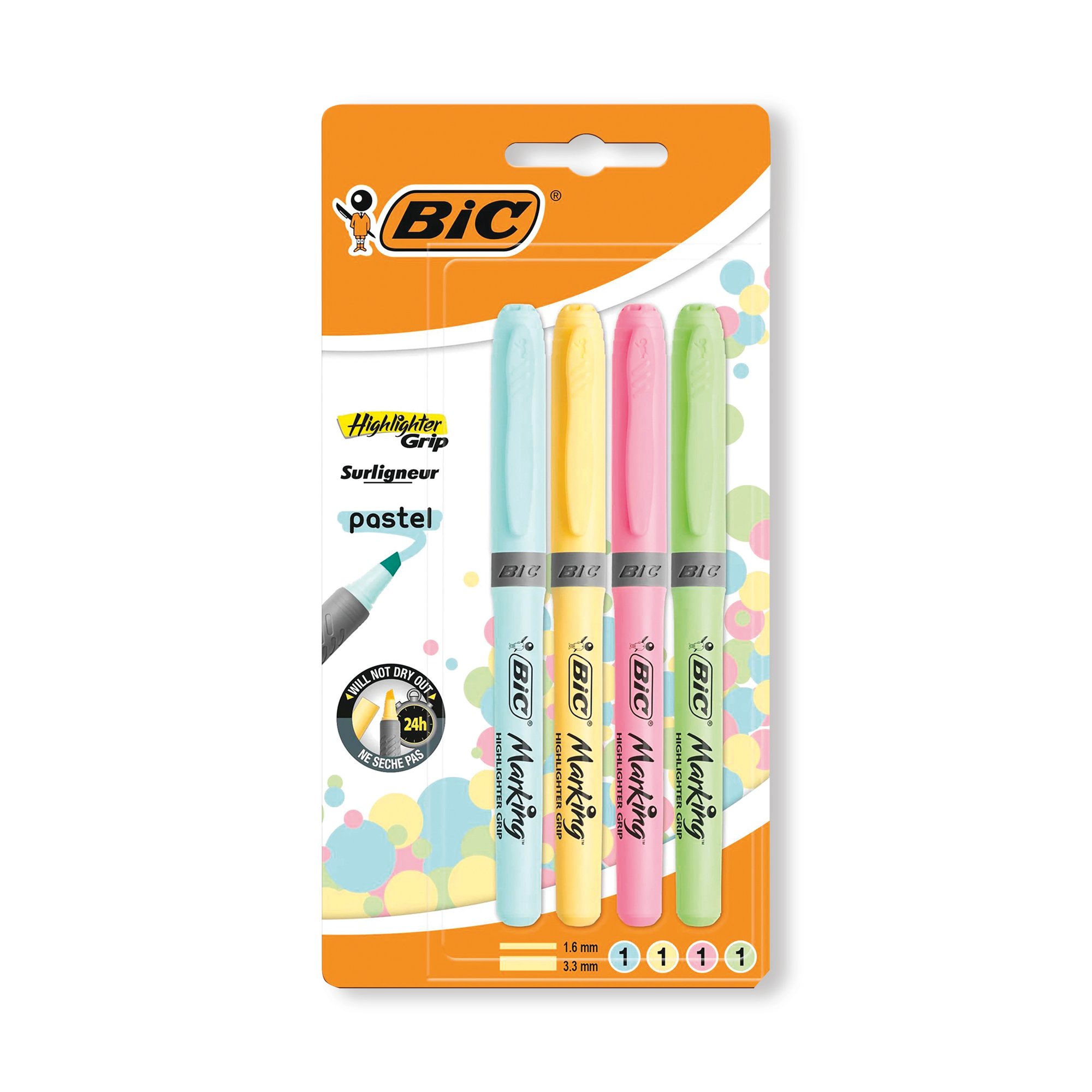 BIC HIGHLIGHTER GRIP PASTEL ASTD P4