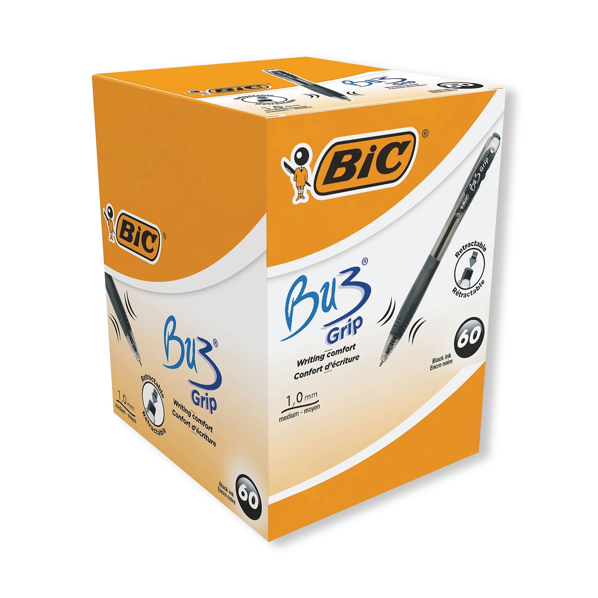 BIC BU3 GRIP BALLPOINT PEN BLK PK60