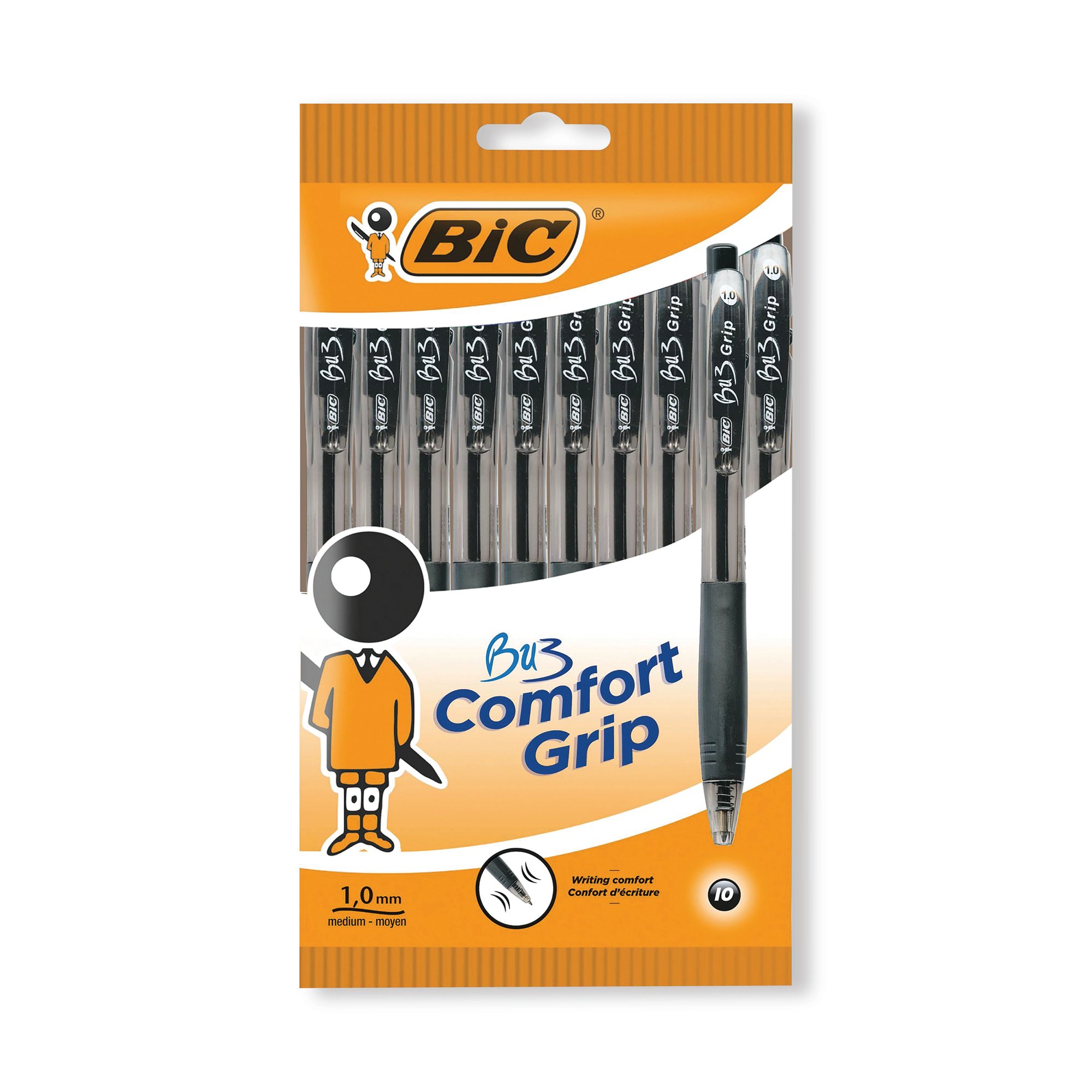 BIC BU3 GRIP BALLPOINT PEN BLK PK10