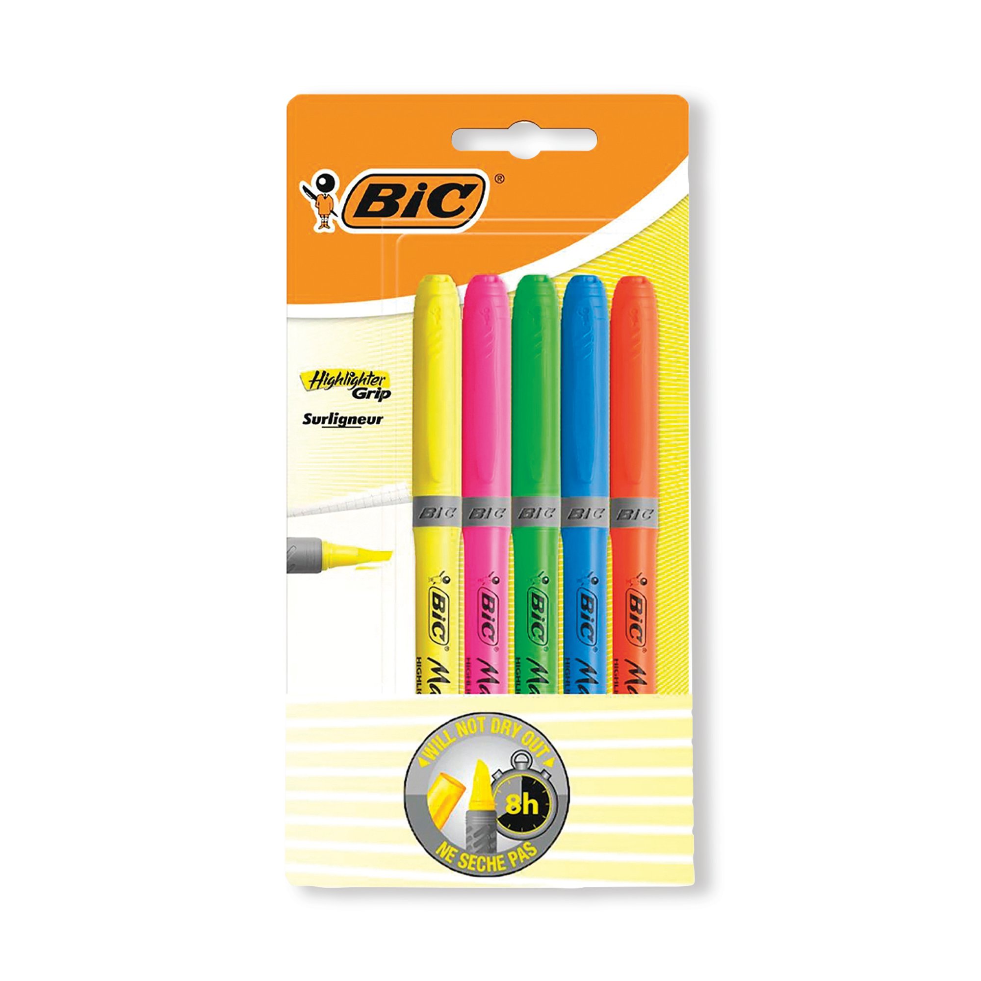 BIC HIGHLIGHTER GRIP CHISEL AST PK5