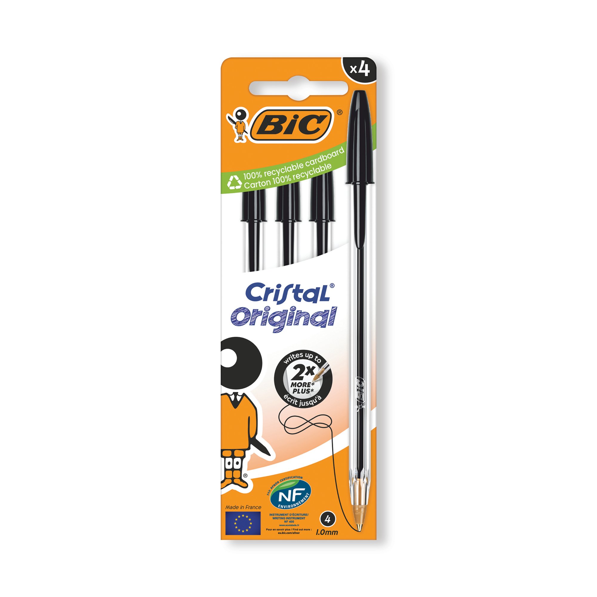 BIC CRISTAL BALL PEN MED BLK PK4