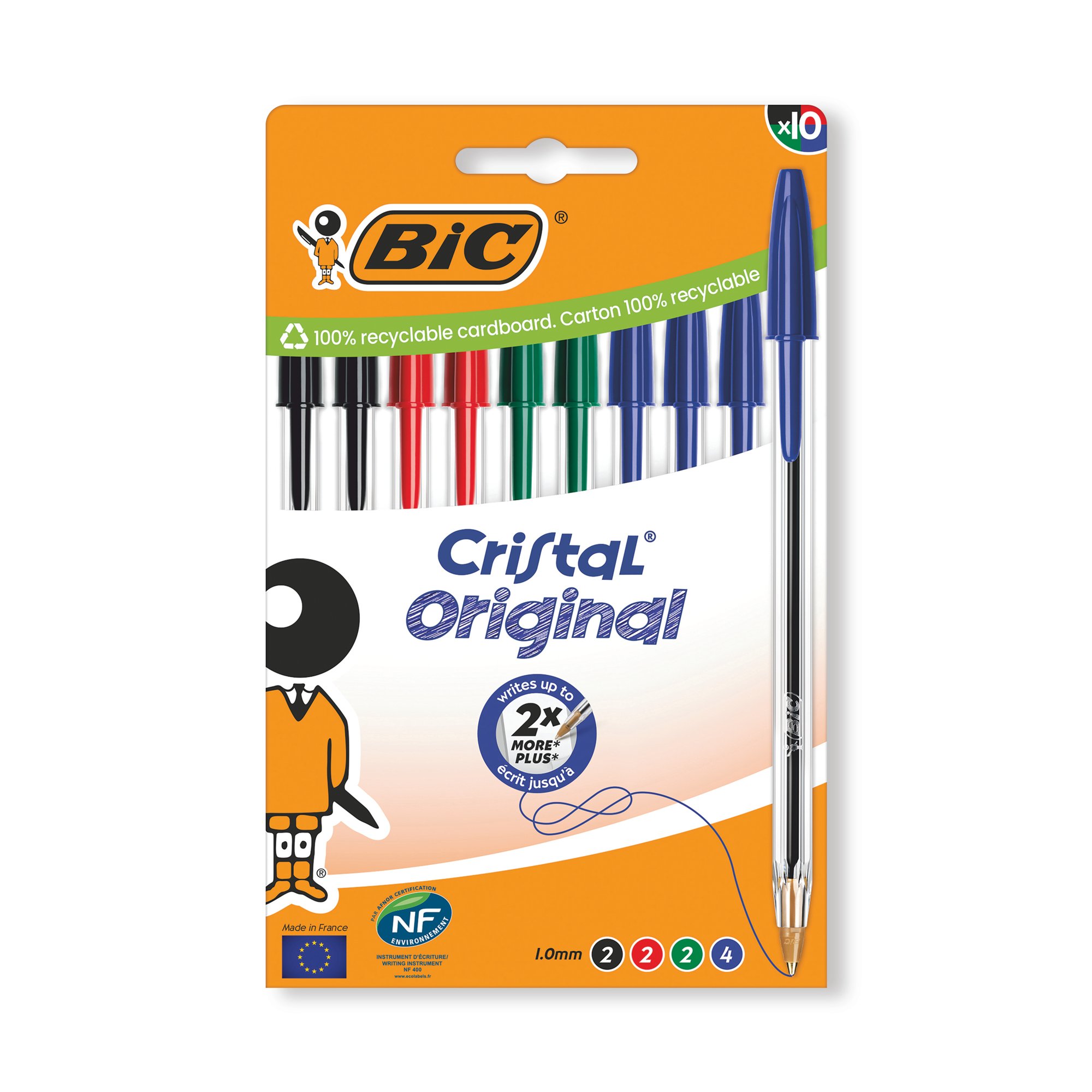 BIC CRISTAL BALL PEN MED AST PK10