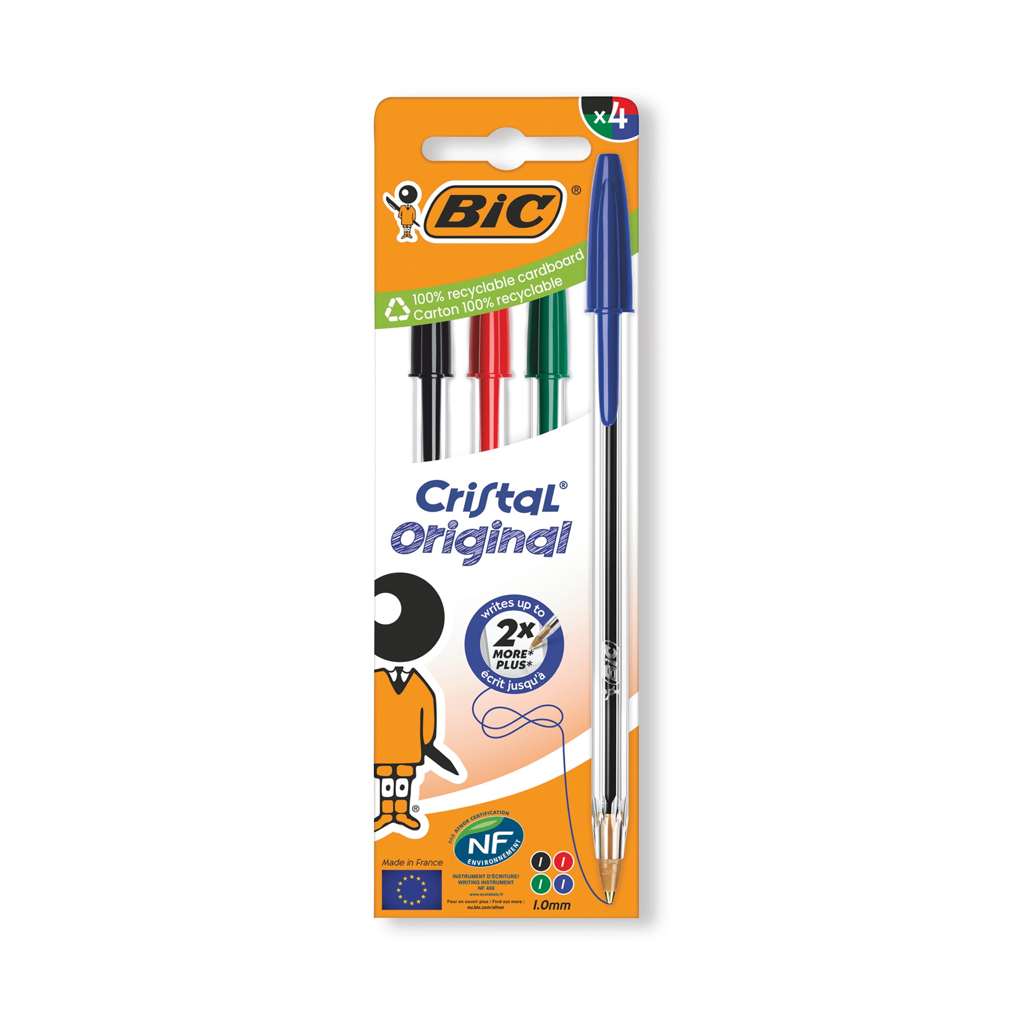 BIC CRISTAL BALL PEN MED AST PK4