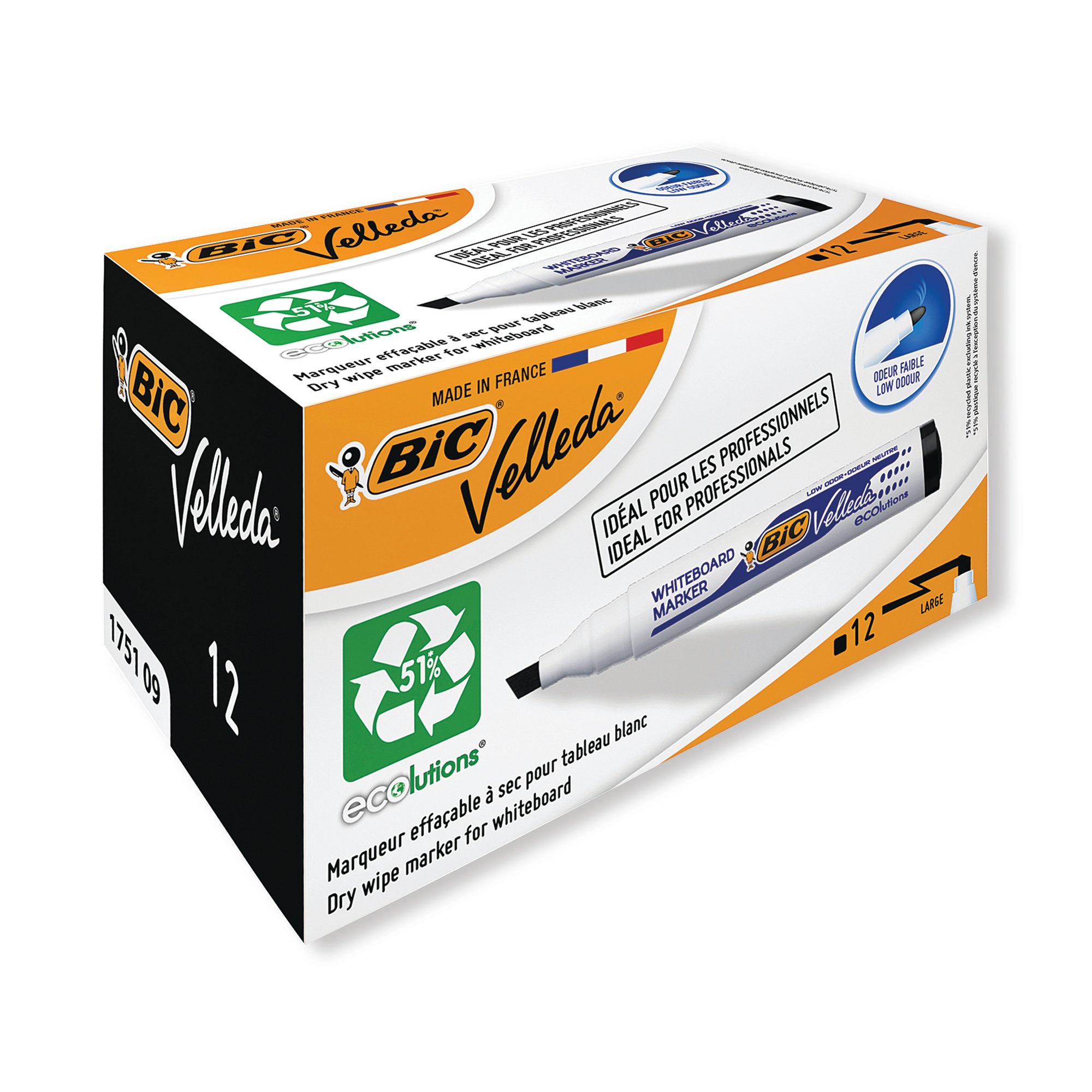 BIC VELLEDA 1751 MARKERS BLACK PK12
