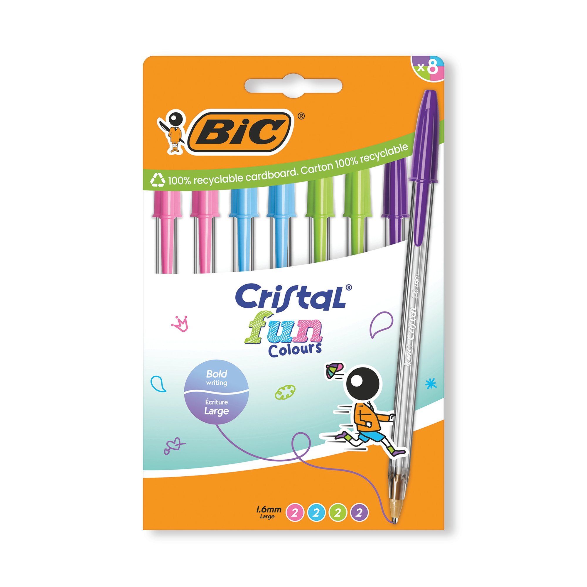 BIC CRISTAL BALLPOINT PENS AST PK8