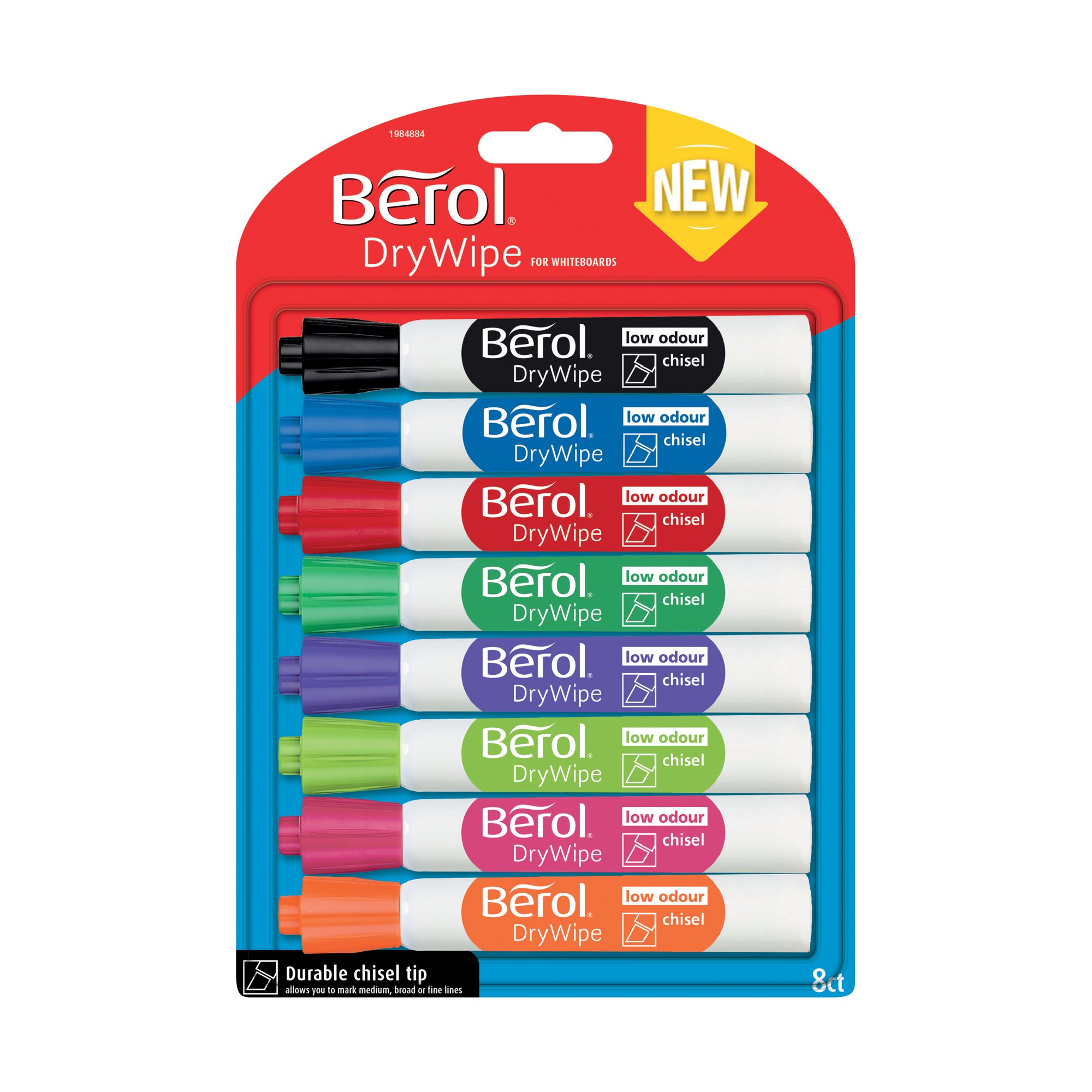 BEROL D/WIPE CHISEL MARKER ASST PK8