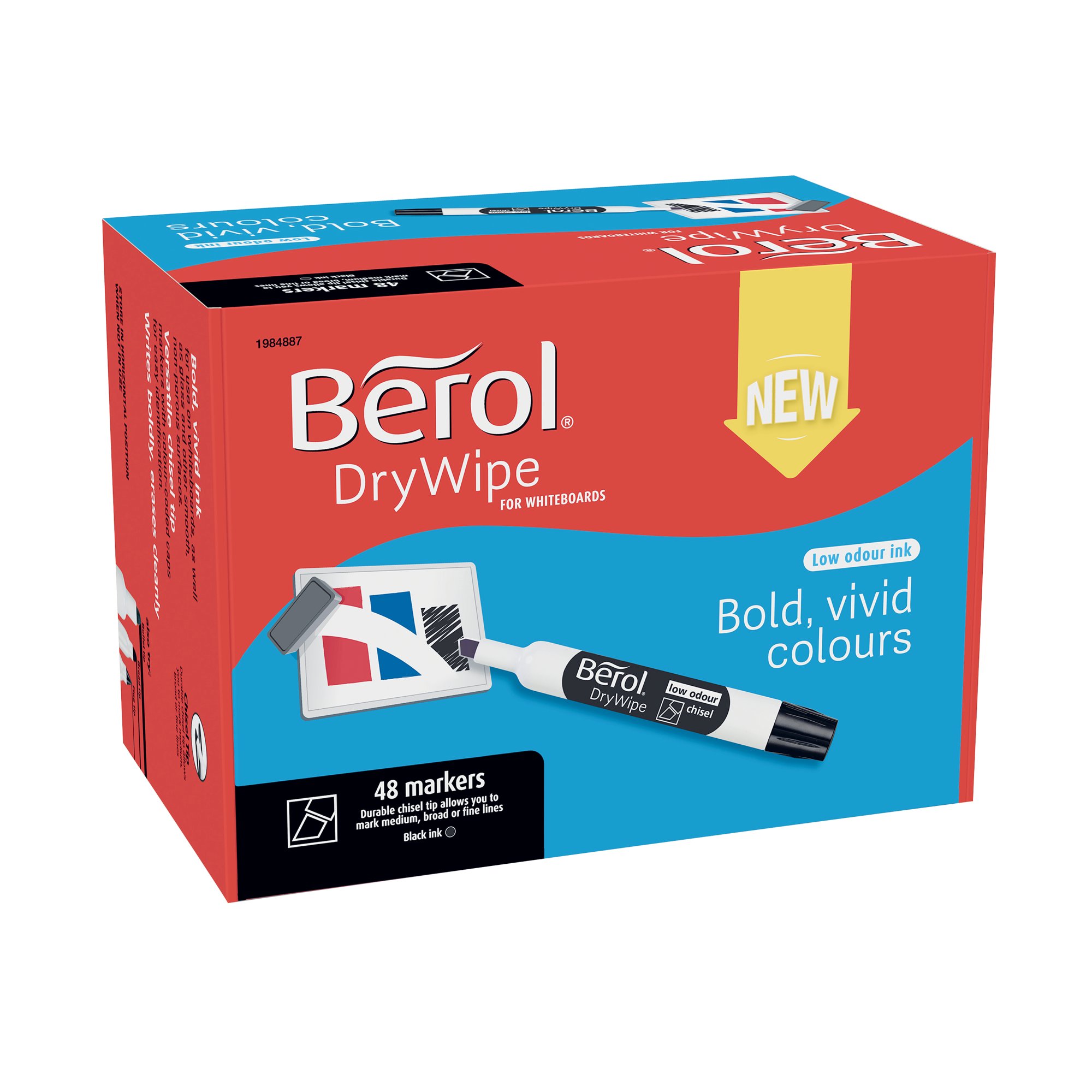 BEROL D/WIPE CHISEL MARKER BLK PK48