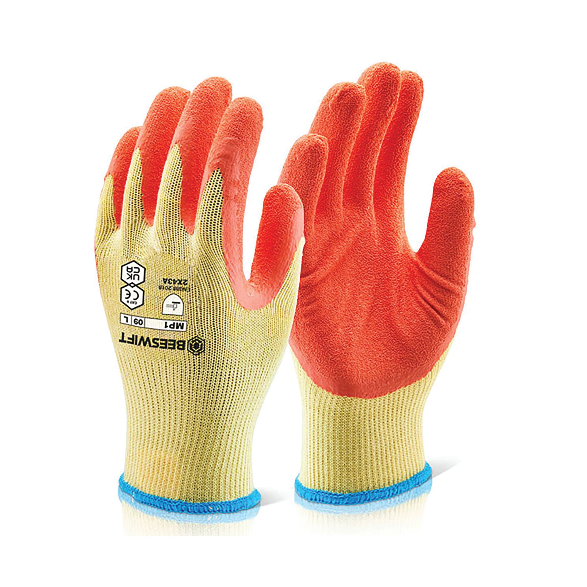 MPPS GLOVES LATEX PALM L ORG/YLW 1PR