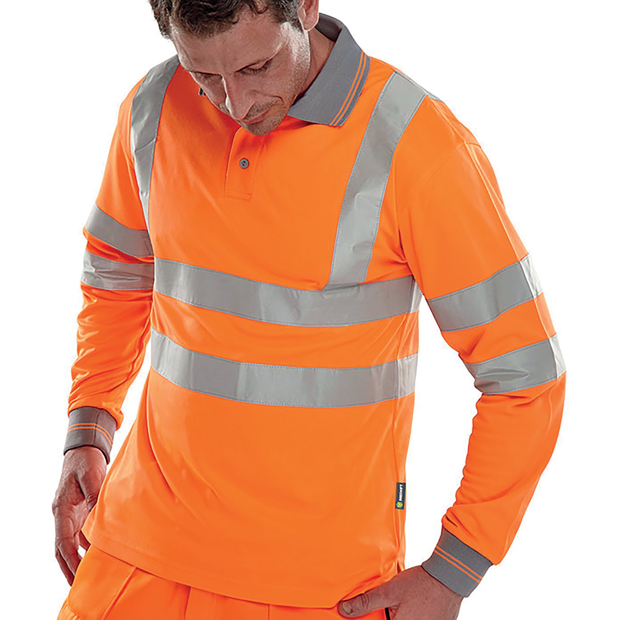 HI VIS POLO SHIRT LNG SLE ORANGE 4XL