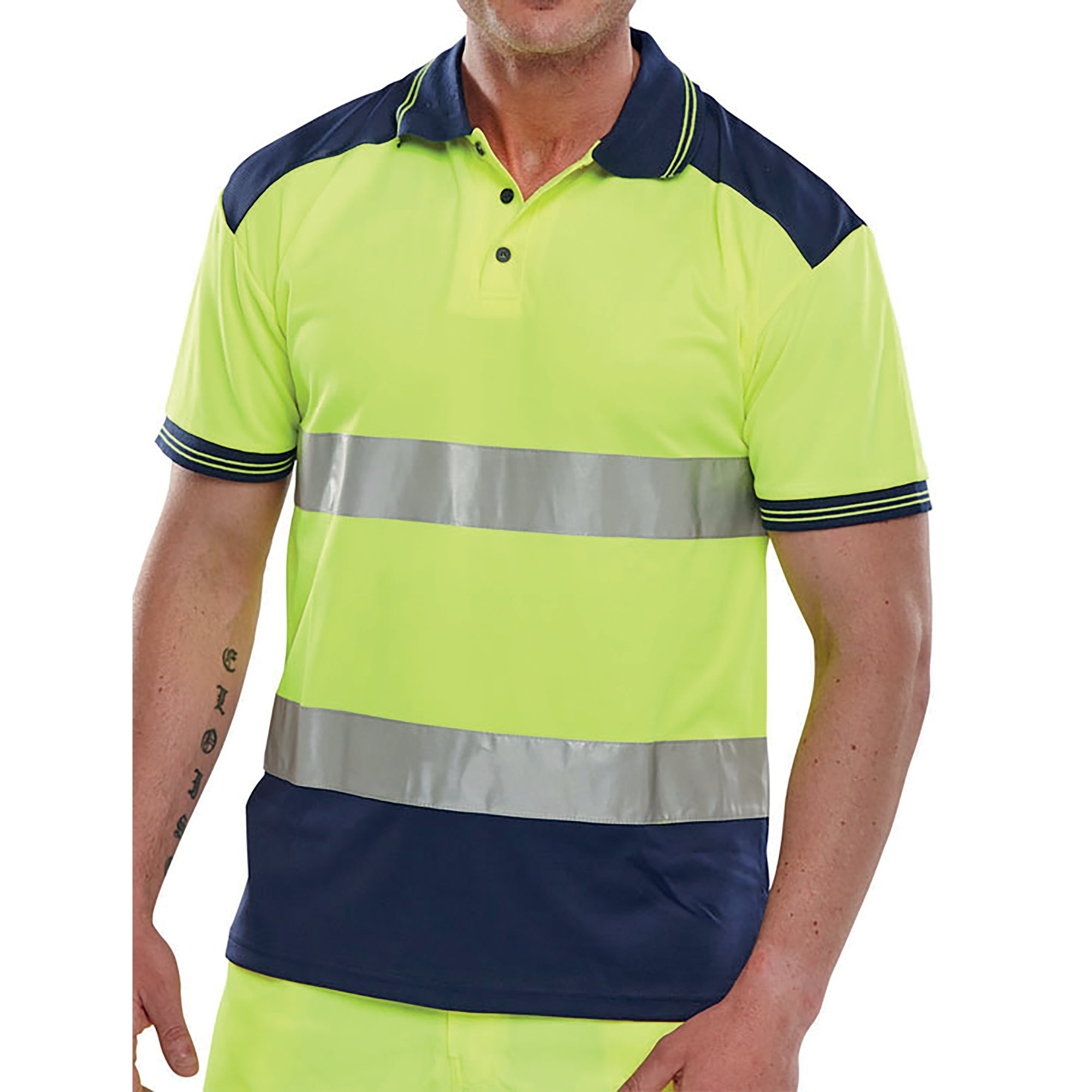 2 TONE HI VIS POLO SHIRT YLW/BLU S