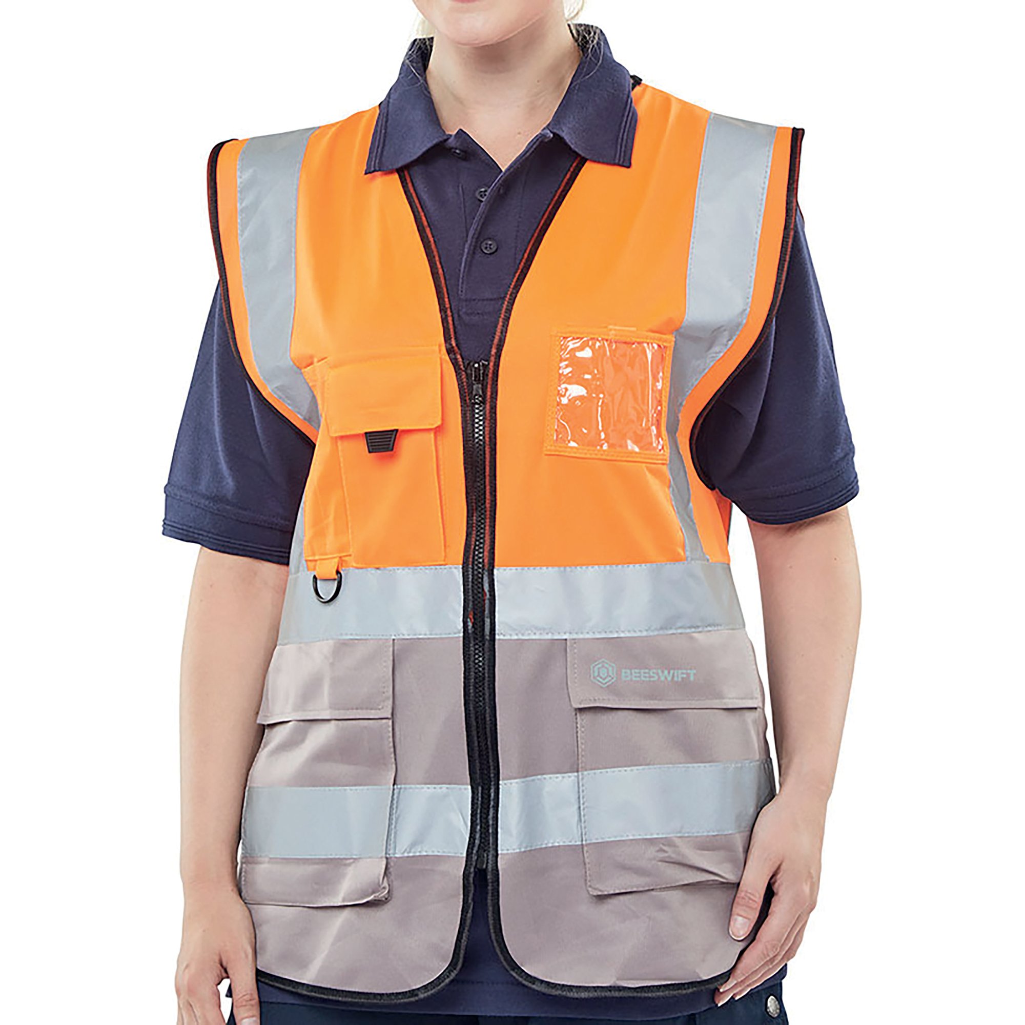 HI VIS EXEC WAISTCOAT ORG/GREY XL