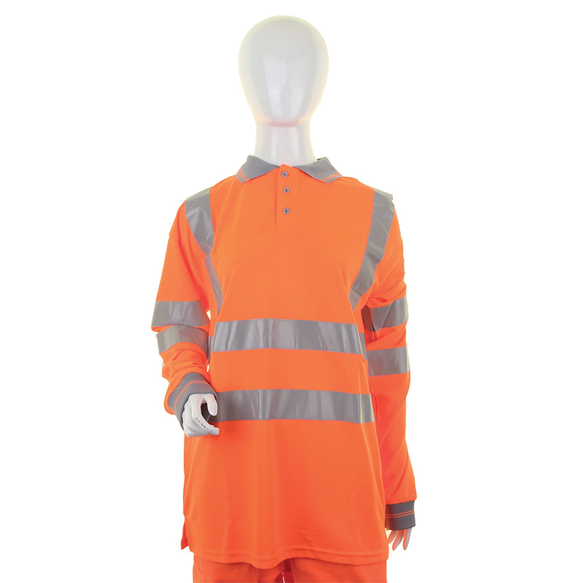 LADIES HI VIS L/S POLO ORANGE M