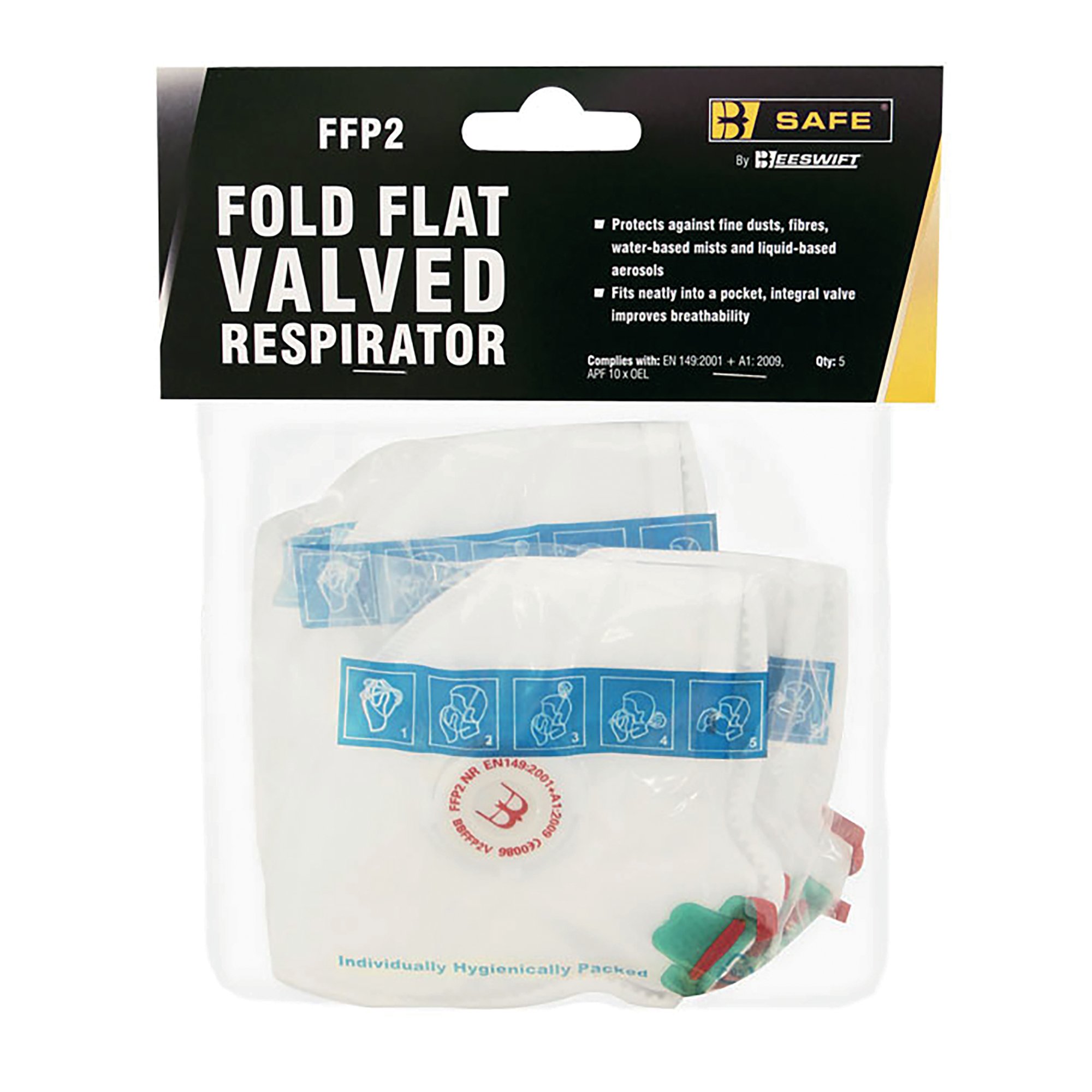 BEESWIFT FFP2V FFLT VALVED MASK PK5