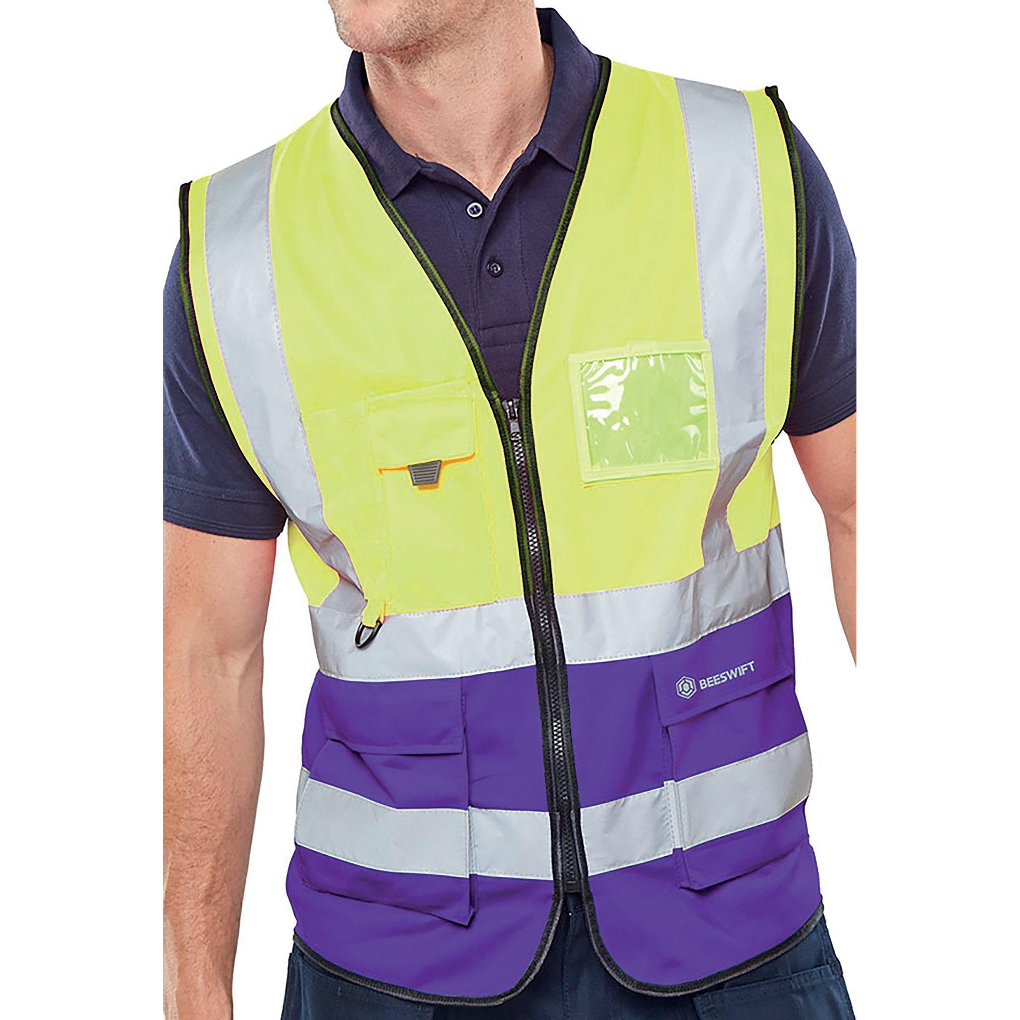 HI VIS EXEC WAISTCOAT SYLW/PUR XL