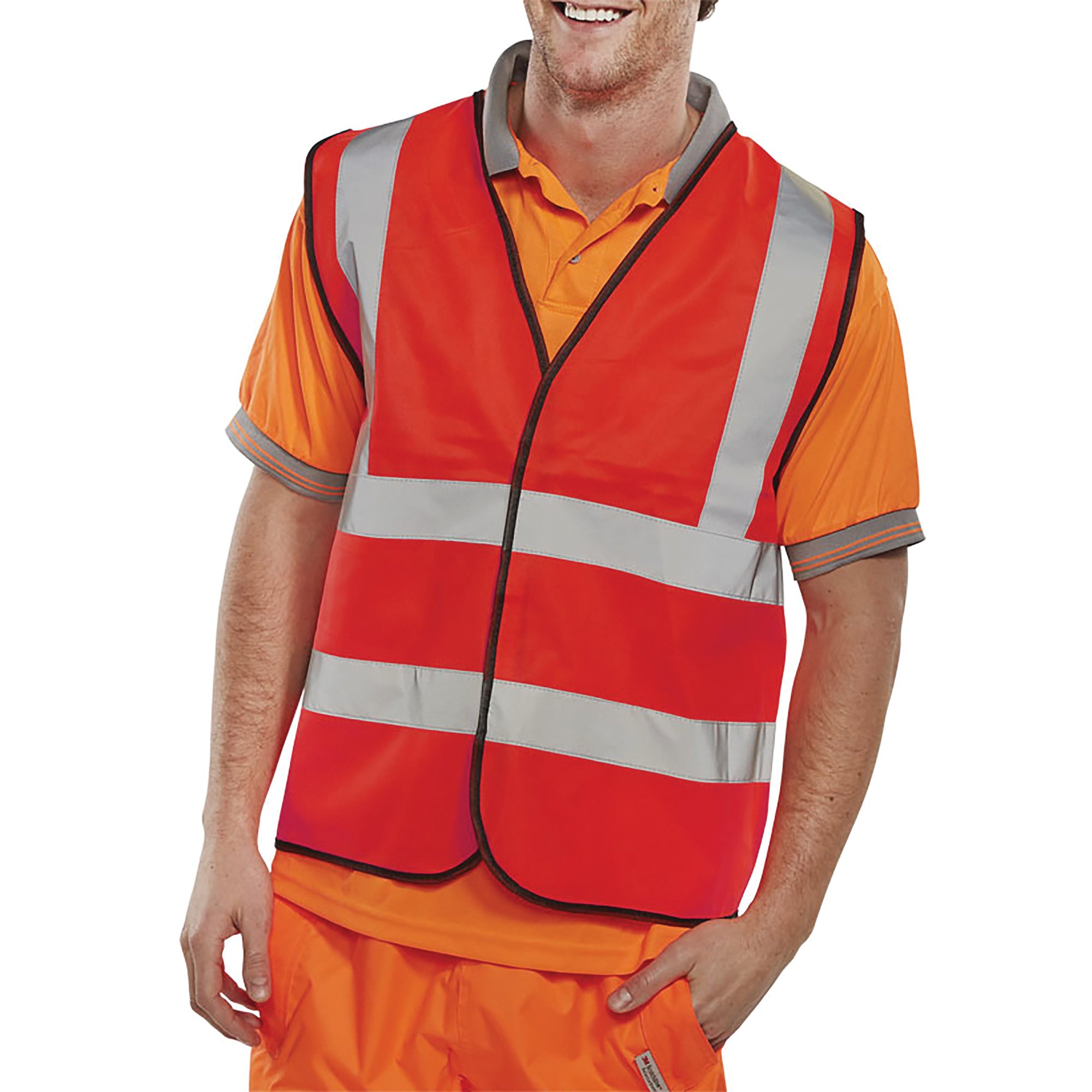 HI VIS WAISTCOAT APP G RED S