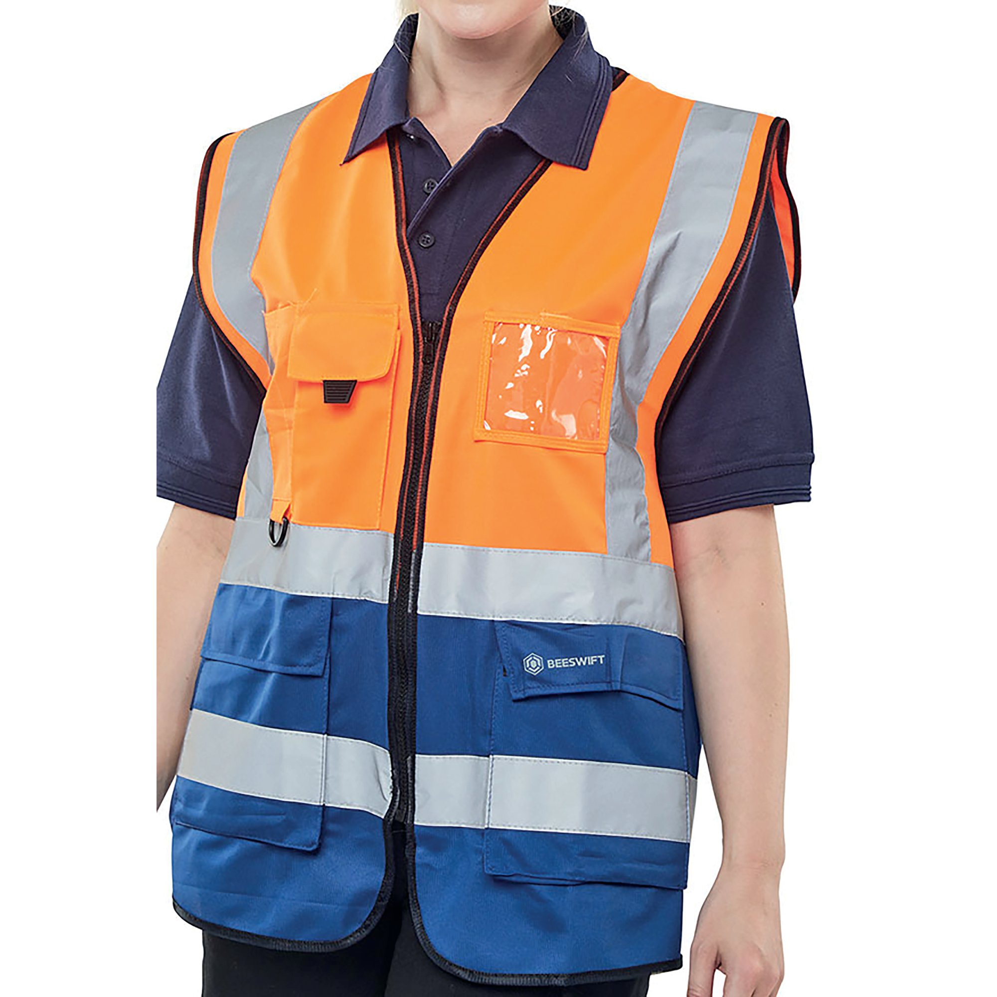 HI VIS EXEC WAISTCOAT ORG/NBLUE S