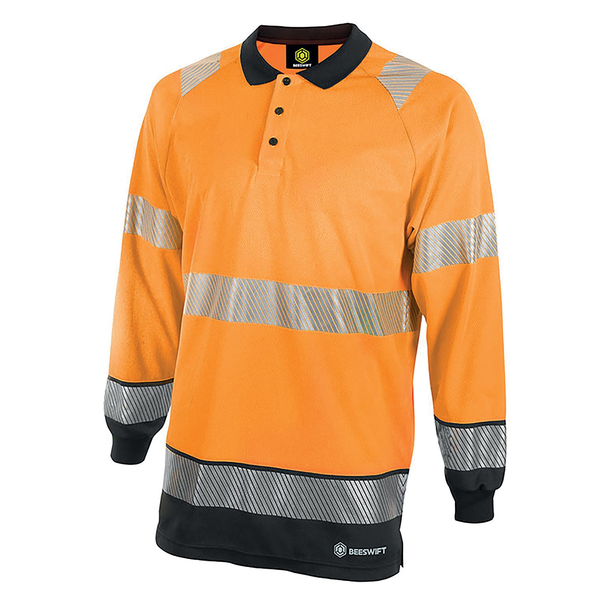 HI VIS 2TONE L/S POLO ORG/BLK L