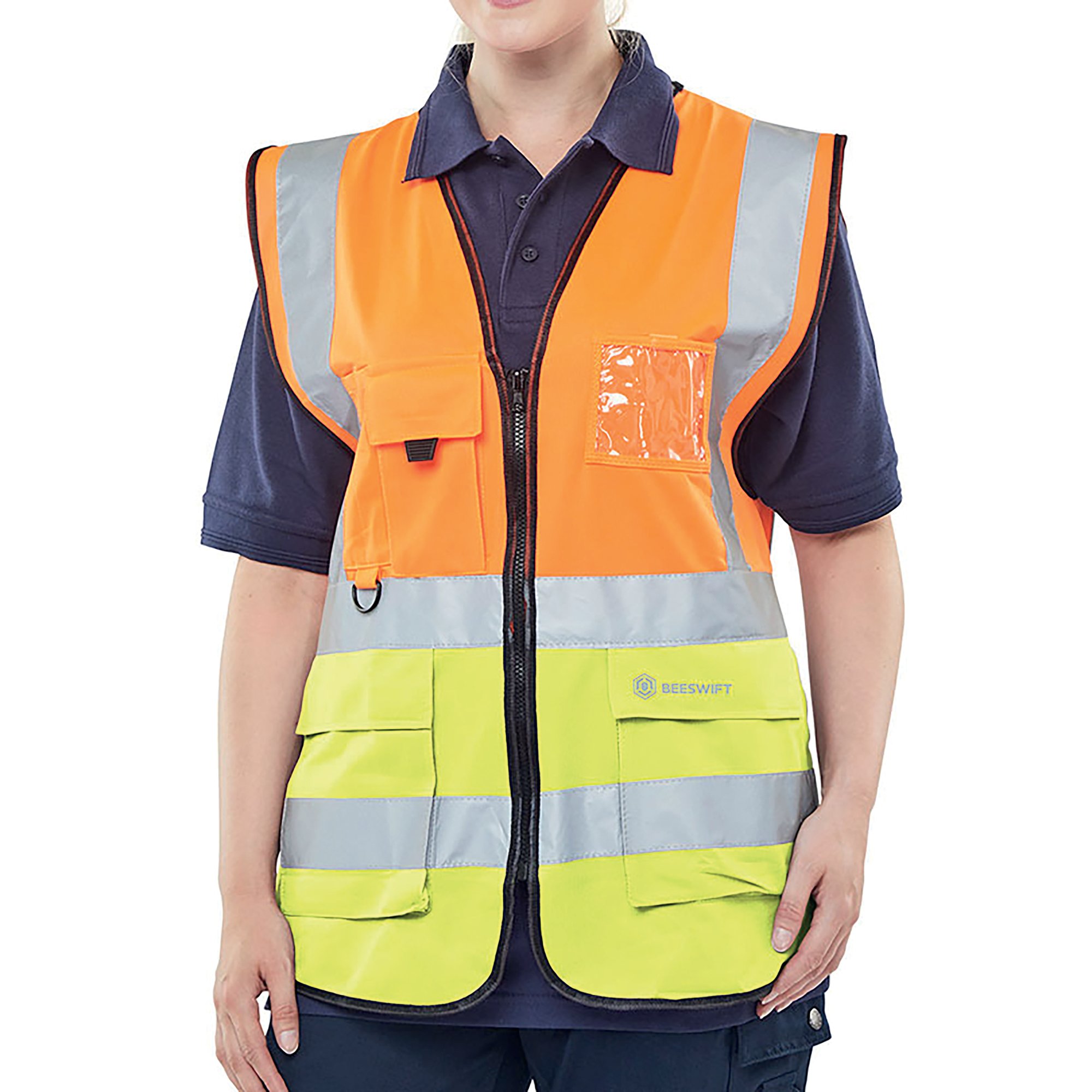 HI VIS EXEC WAISTCOAT ORG/SYLW XS