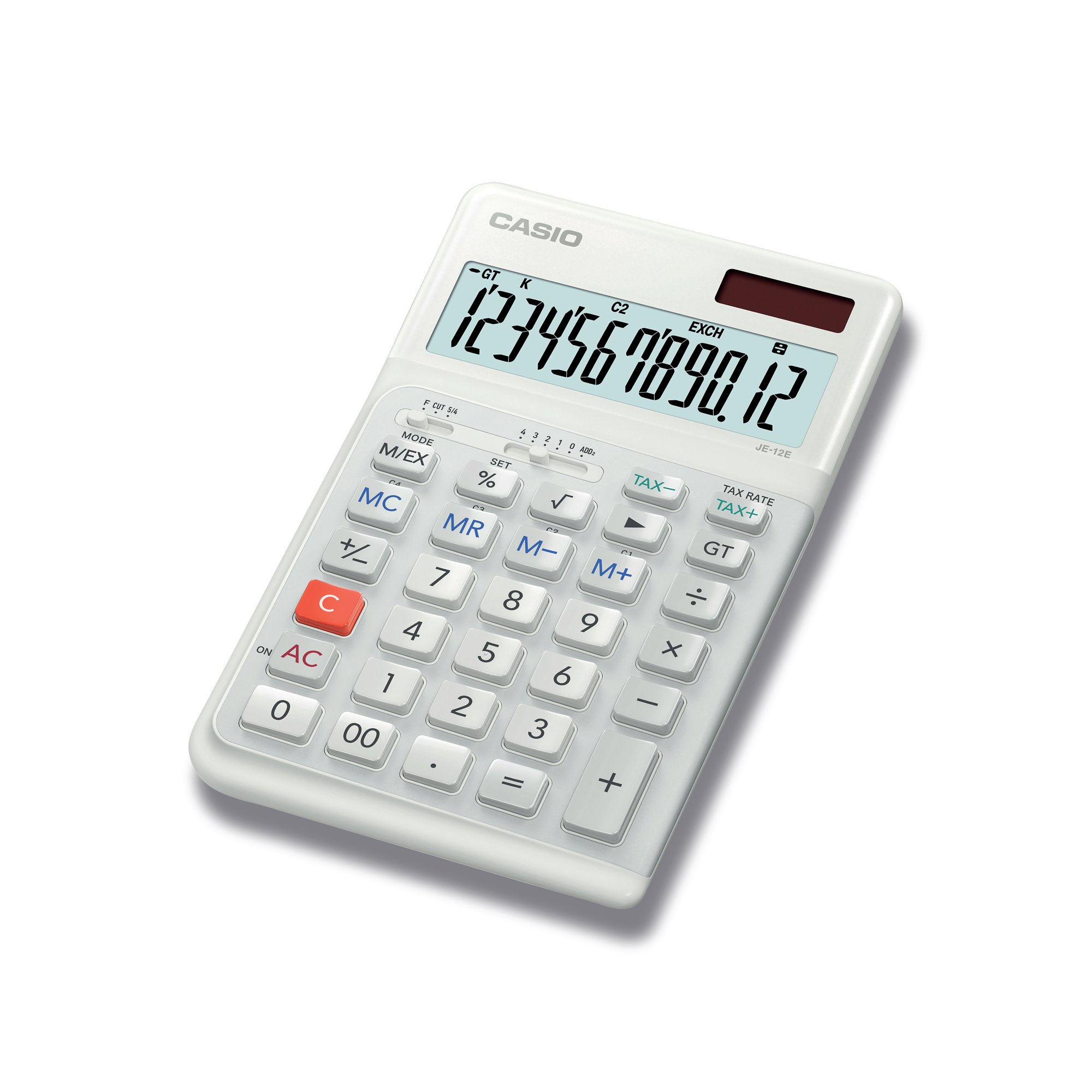 CASIO JE-12E 12 DIGIT ERG CALC WHT
