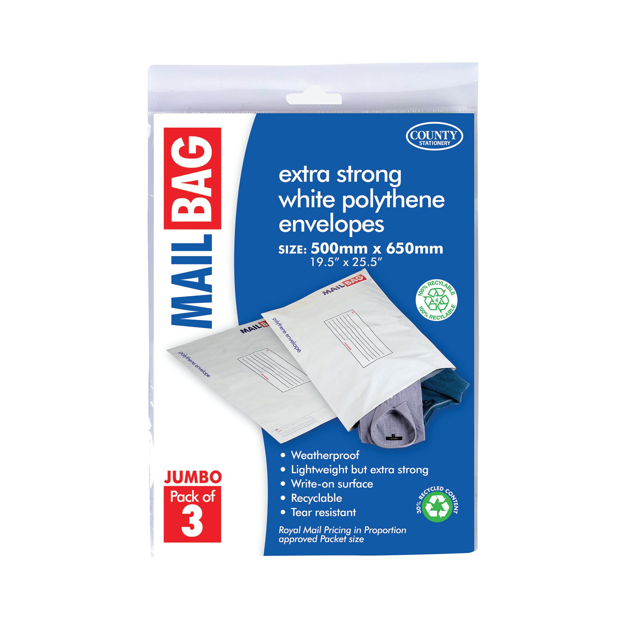 MAIL BAG POLT ENV X3 WHT JUMBO PK10