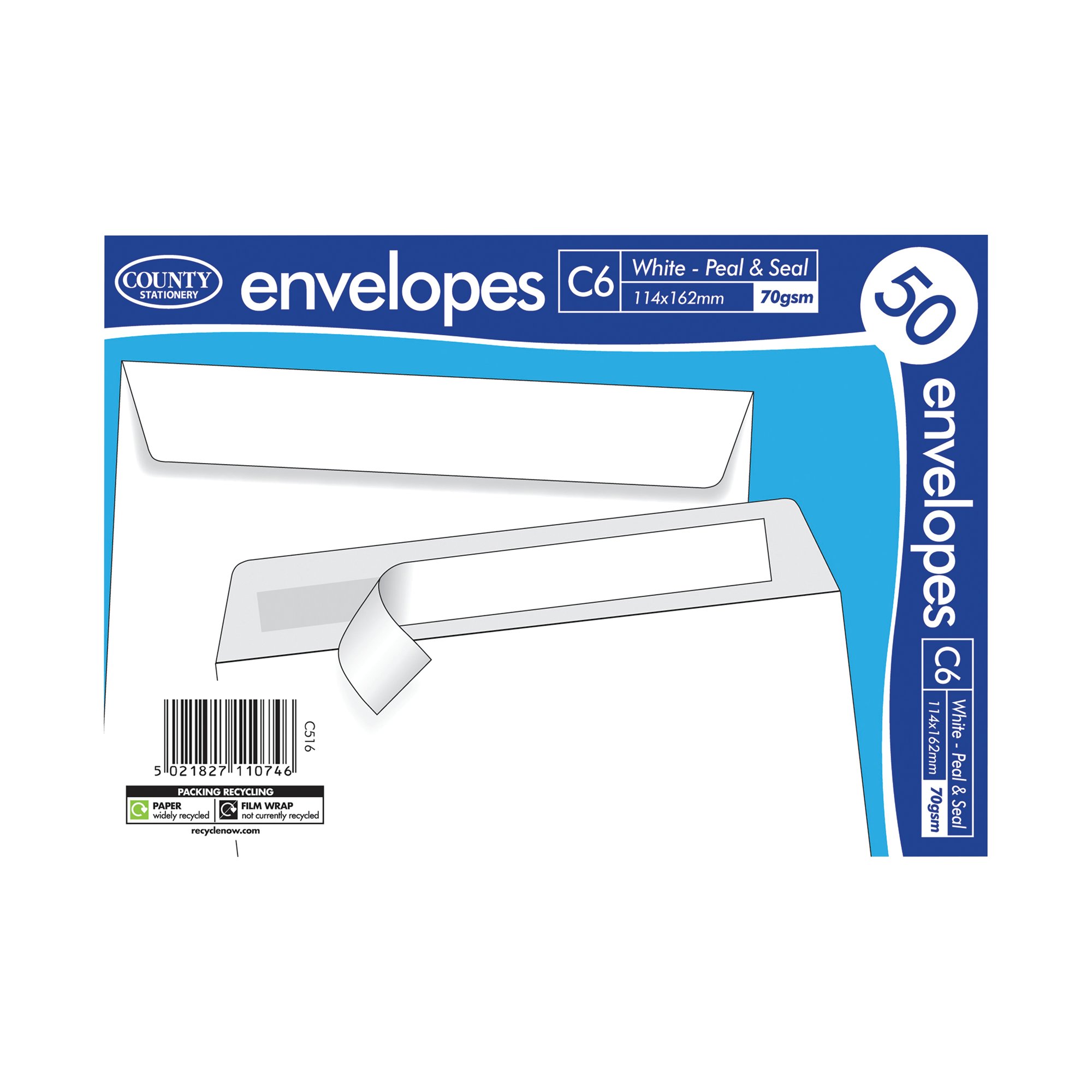 C6 PEEL/SEAL ENVELOPE X50 WHITE PK20