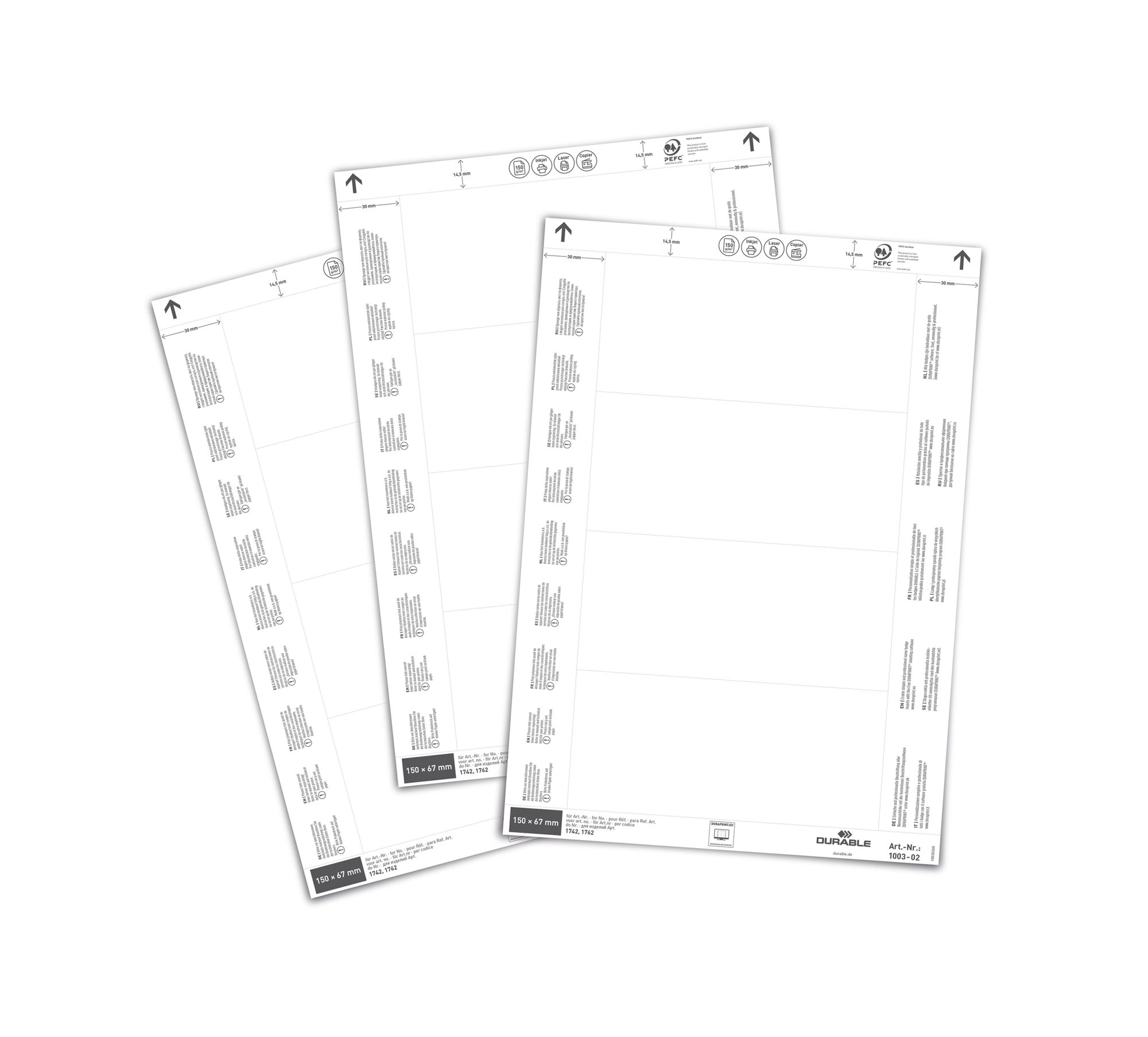 DURABLE INSERT SHEETS 150X67MM PK80