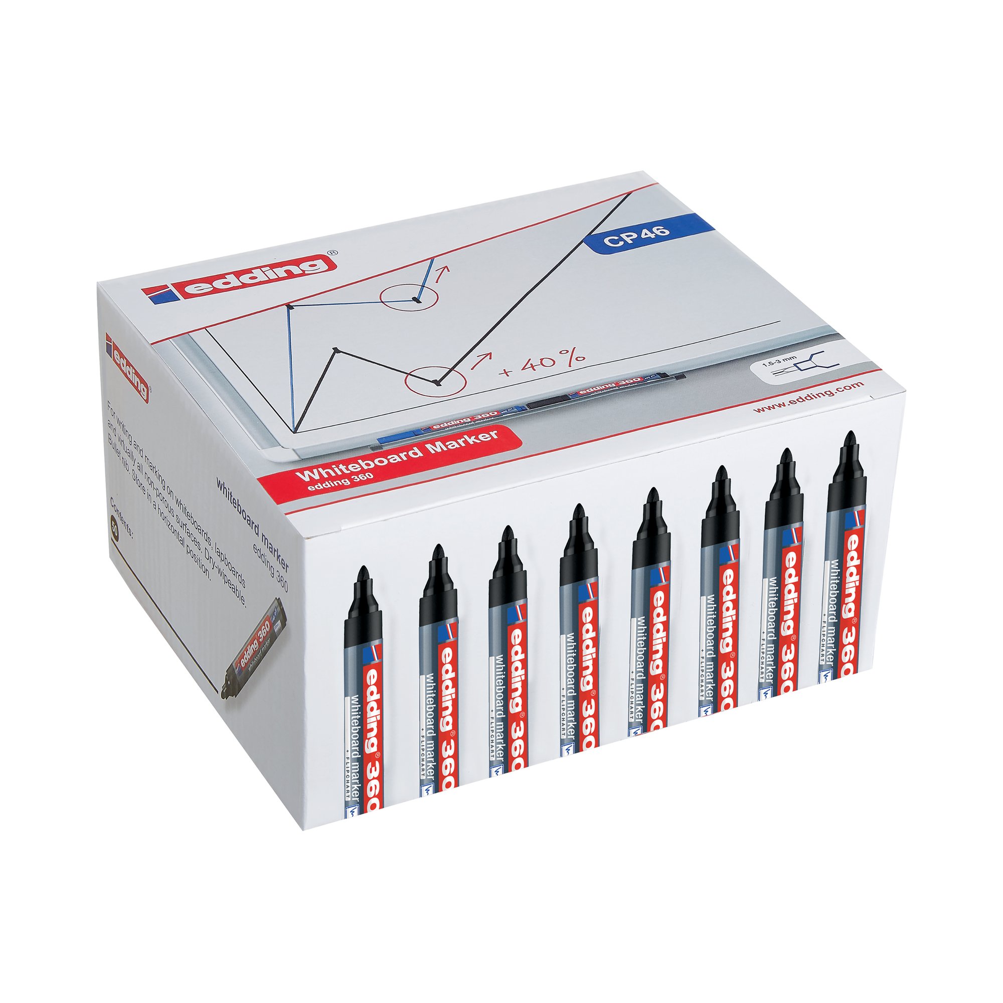 EDDING 360 DRYWIPE MARKER BLACK PK50