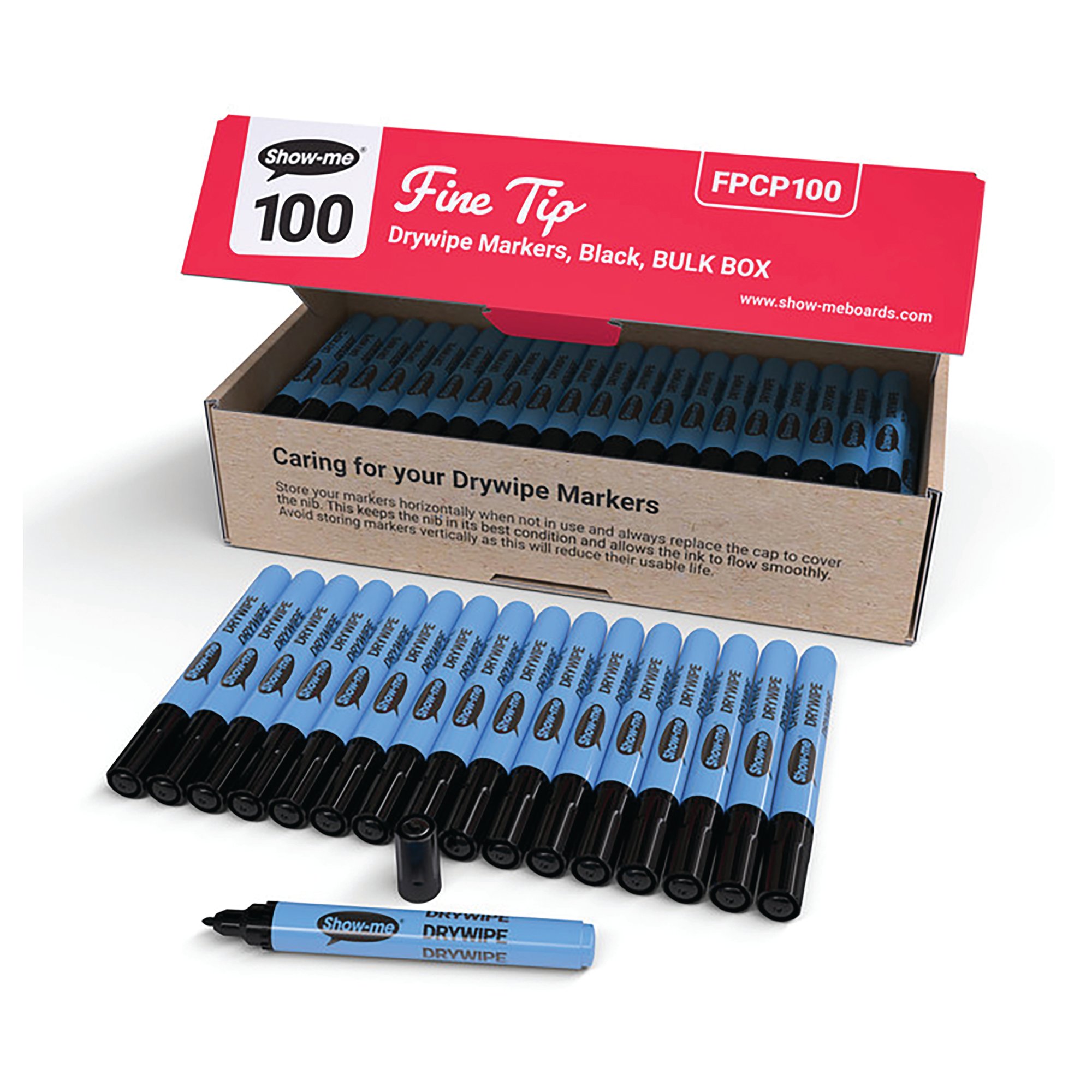 SHOW-ME DRYWIPE PENS FINE BLACK 100